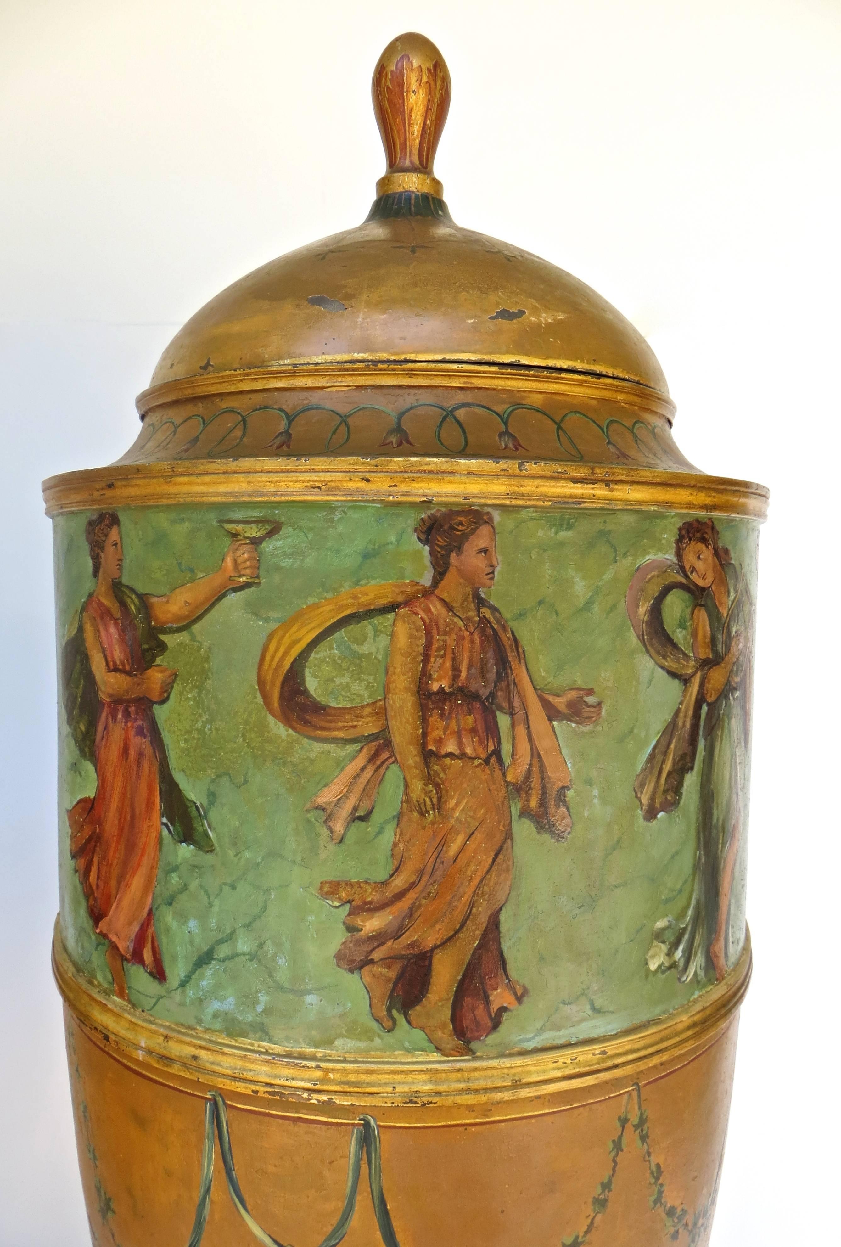 English Pair of 19th Century Urns 'Japanned Tole and Copper' For Sale