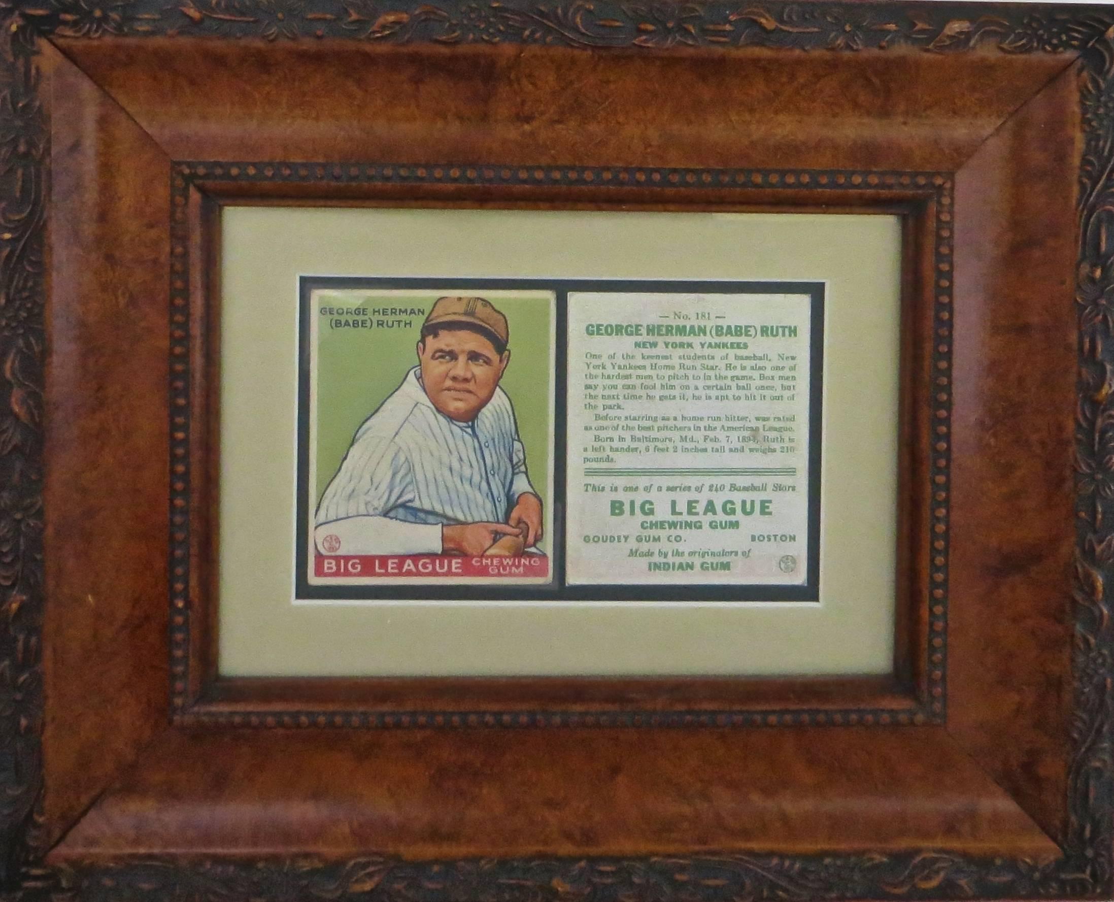 One of the most sought after baseball cards by both baseball card collectors and baseball and sports memorabelia collectors, the Goudey #181 Babe Ruth baseball card is one of only a few portrait (non action) cards of, unquestionably, the most famous