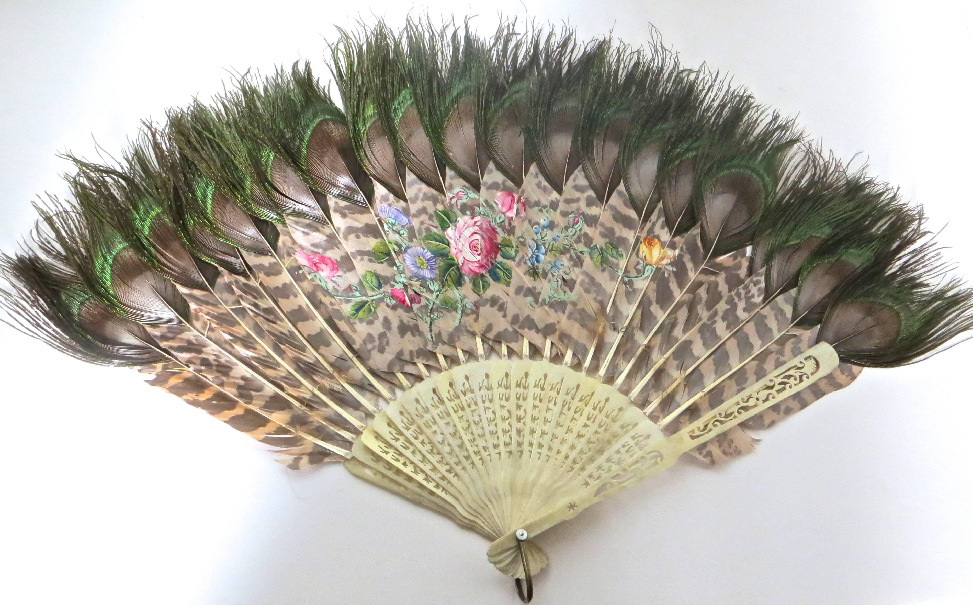 Japanese Hand Held Fan of Peacock Feathers, Japan, circa 1880s