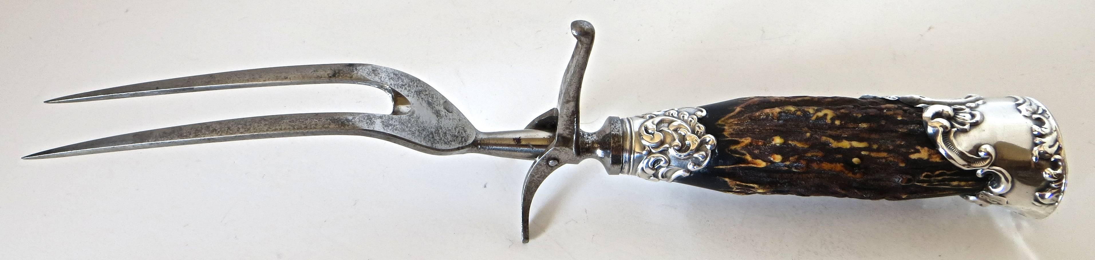 Carving Set with Antler Horned Handles, Sterling Silver, circa 1890s at