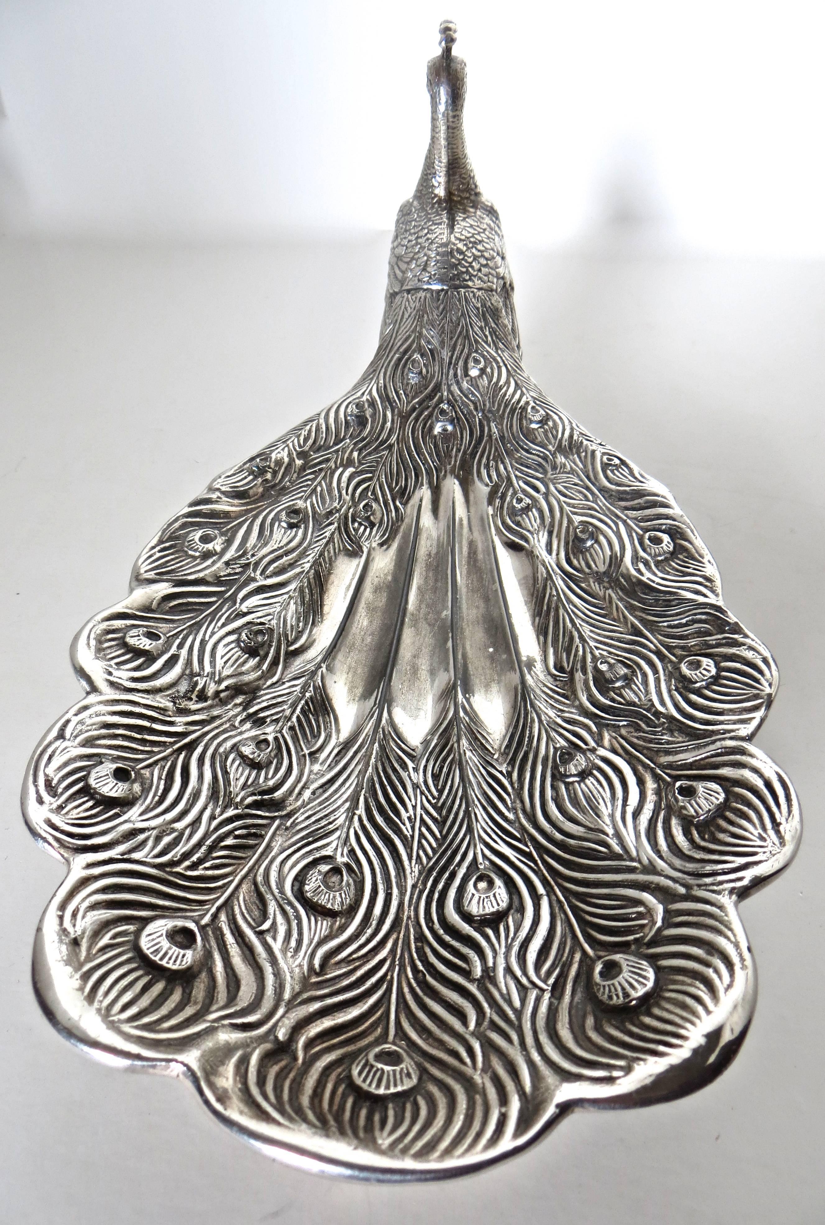 Late 19th Century American Silver Plated Peacock Figural Dish In Excellent Condition In Incline Village, NV