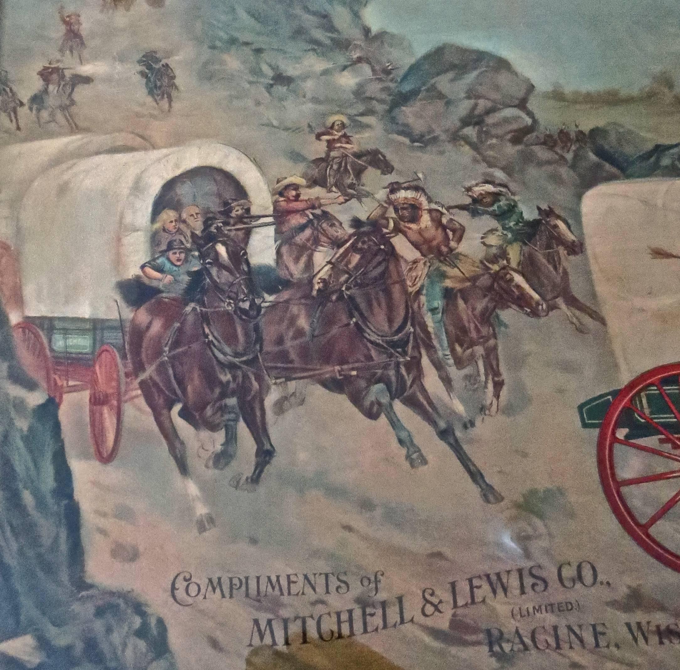 Native American Mitchell & Lewis Covered Wagon Advertising Lithograph, American, circa 1901