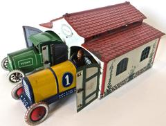 Antique Toy Two Car Garage with Autos by Lehman, Germany, circa 1927
