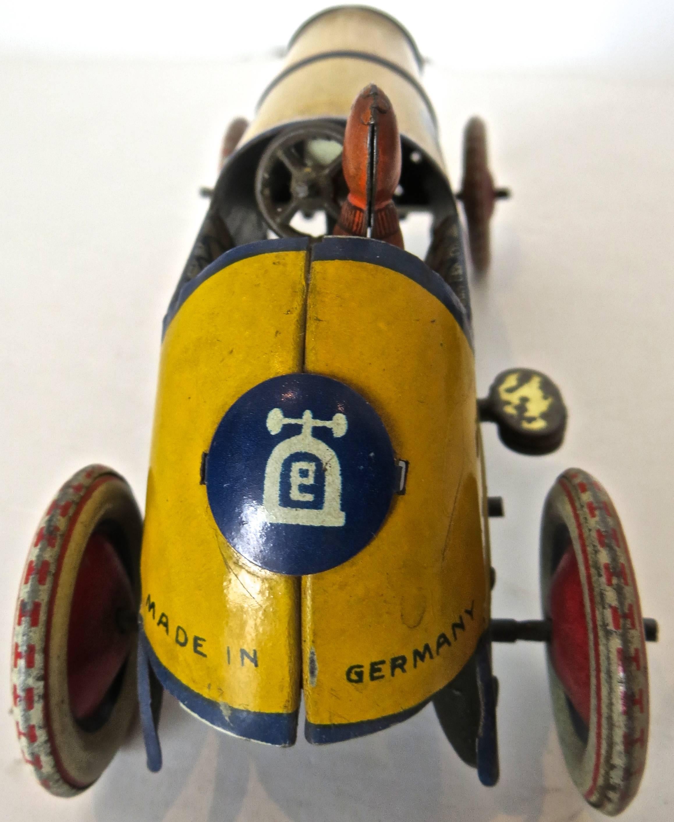 Hand-Painted Antique Toy Two Car Garage with Autos by Lehman, Germany, circa 1927