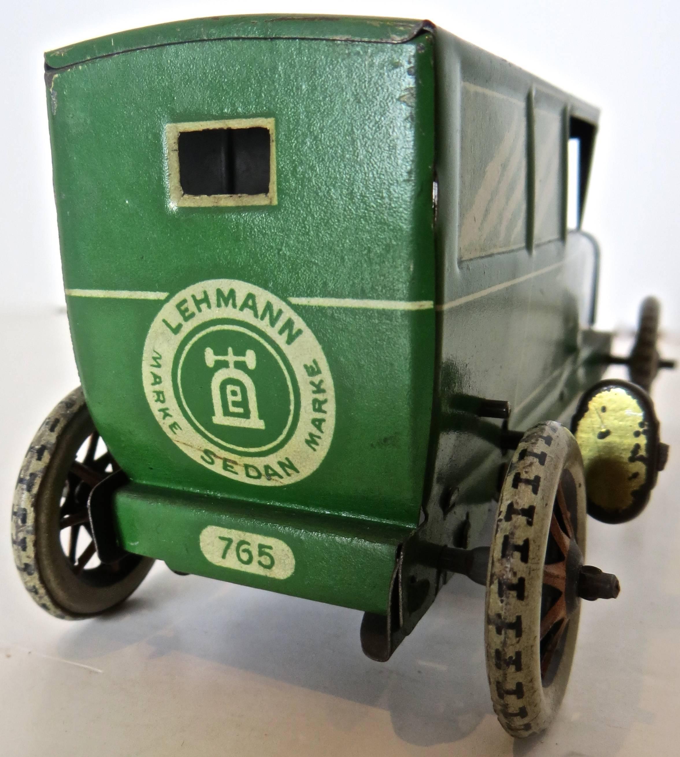 Tin Antique Toy Two Car Garage with Autos by Lehman, Germany, circa 1927