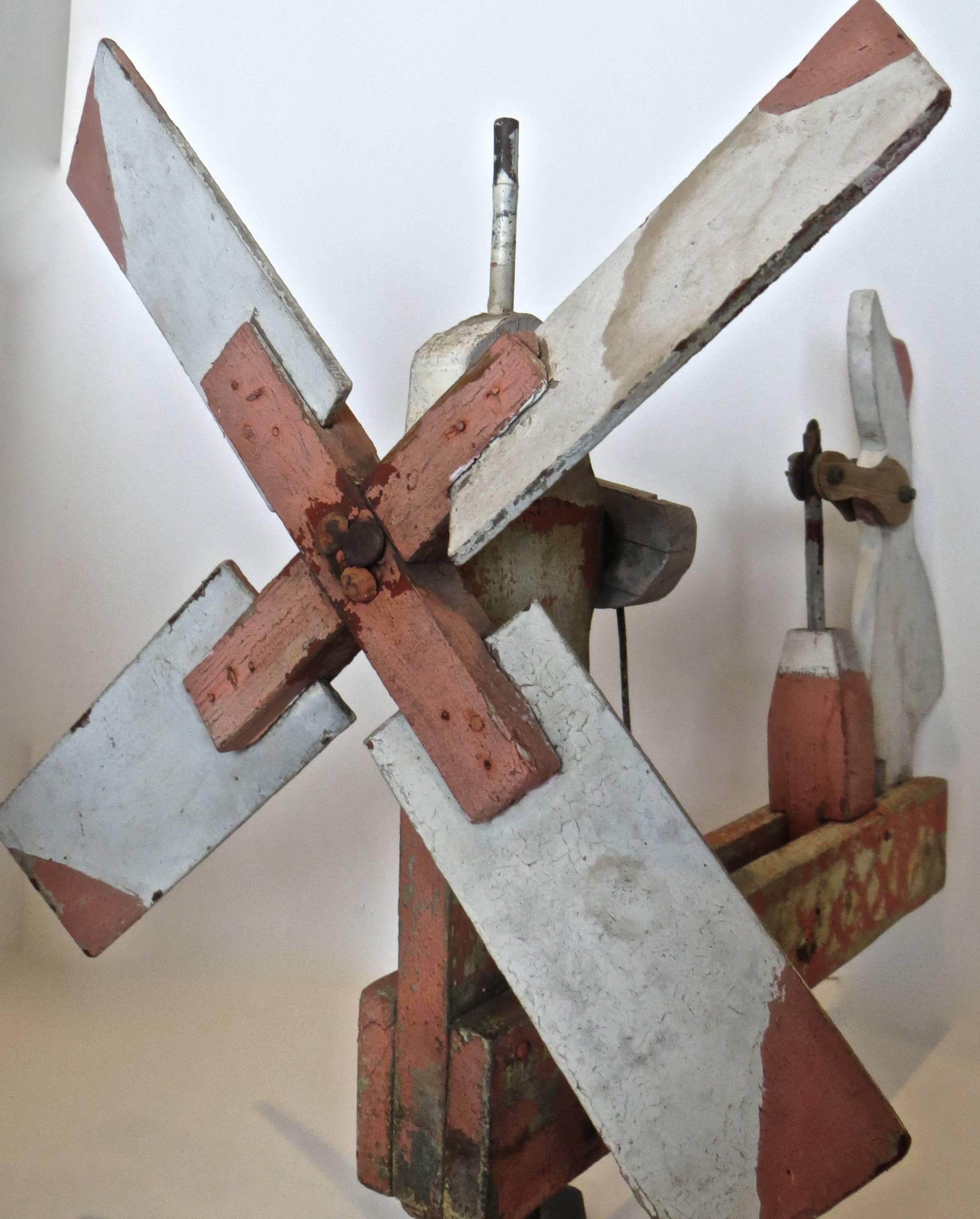 Hand-Crafted Whirligig Depicts Woman Churning Butter, American, circa 1940 For Sale