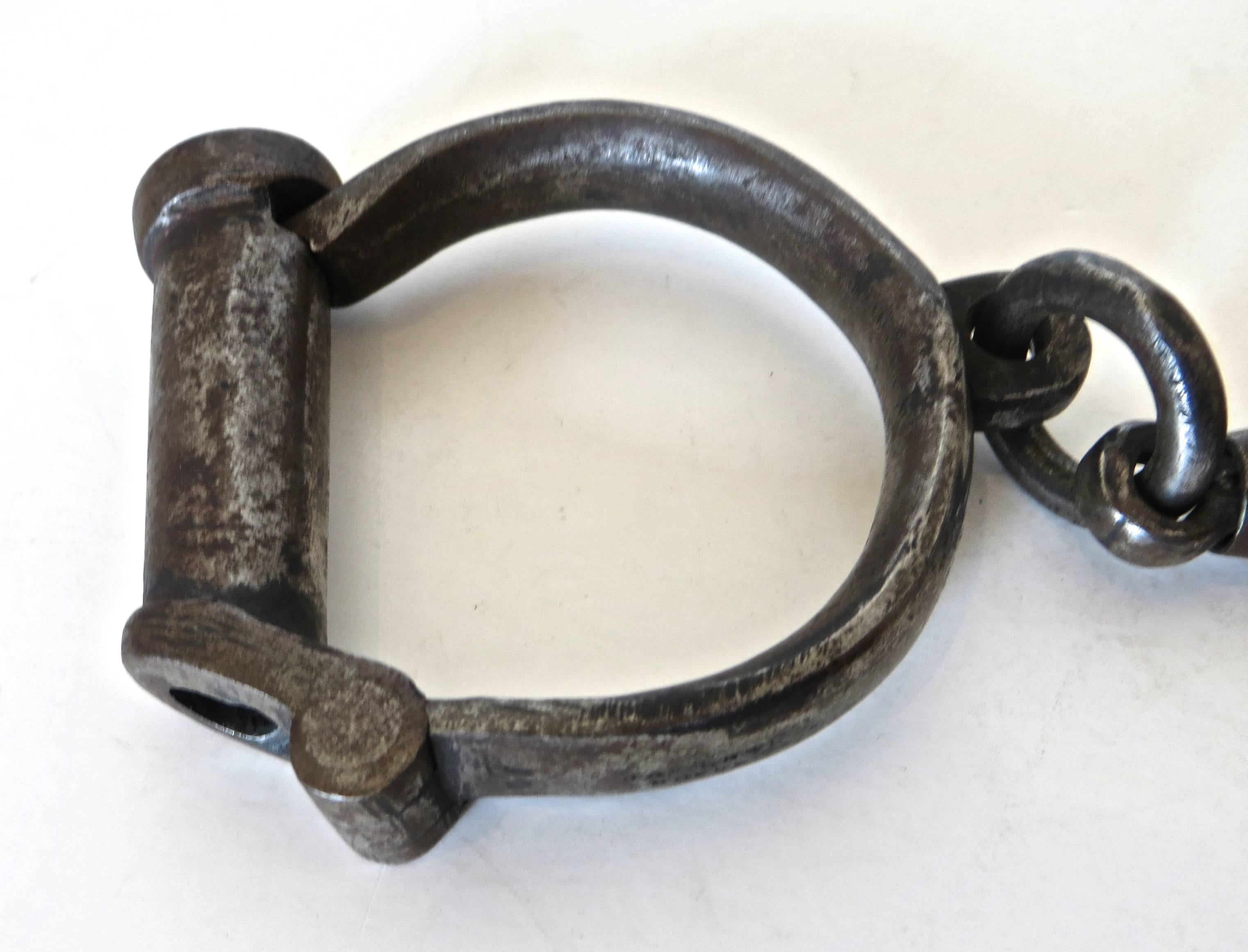 Folk Art Handcuffs by Hiatt, England 'Prop from Magician' Labeled#297, circa 1870