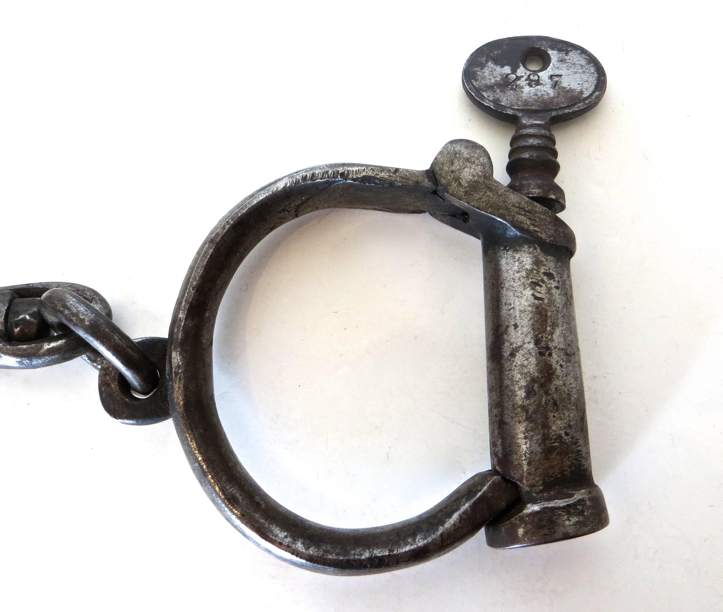 English Handcuffs by Hiatt, England 'Prop from Magician' Labeled#297, circa 1870