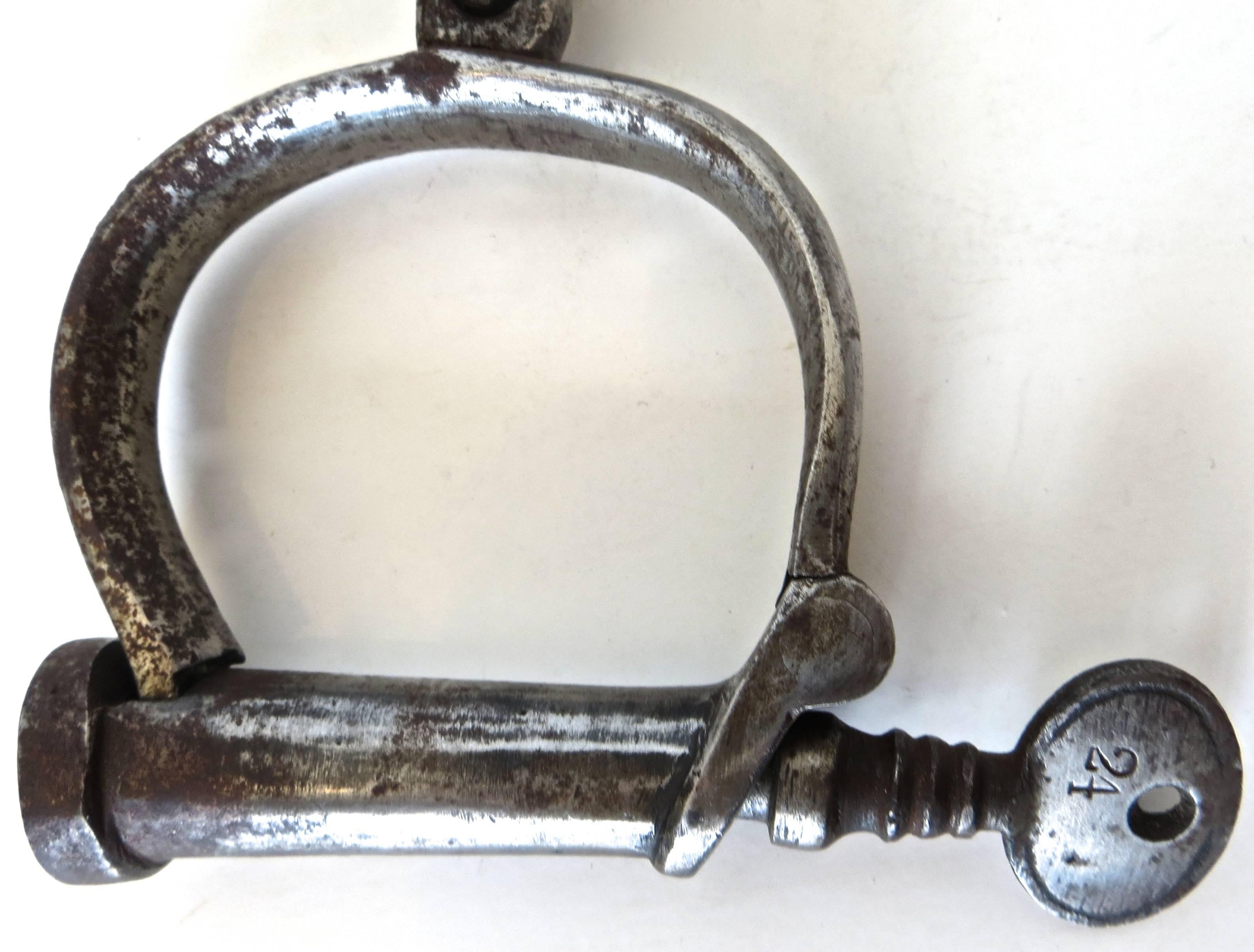 English Handcuffs by Hiatt, England 'Prop From Magician' Labeled#24, circa 1870