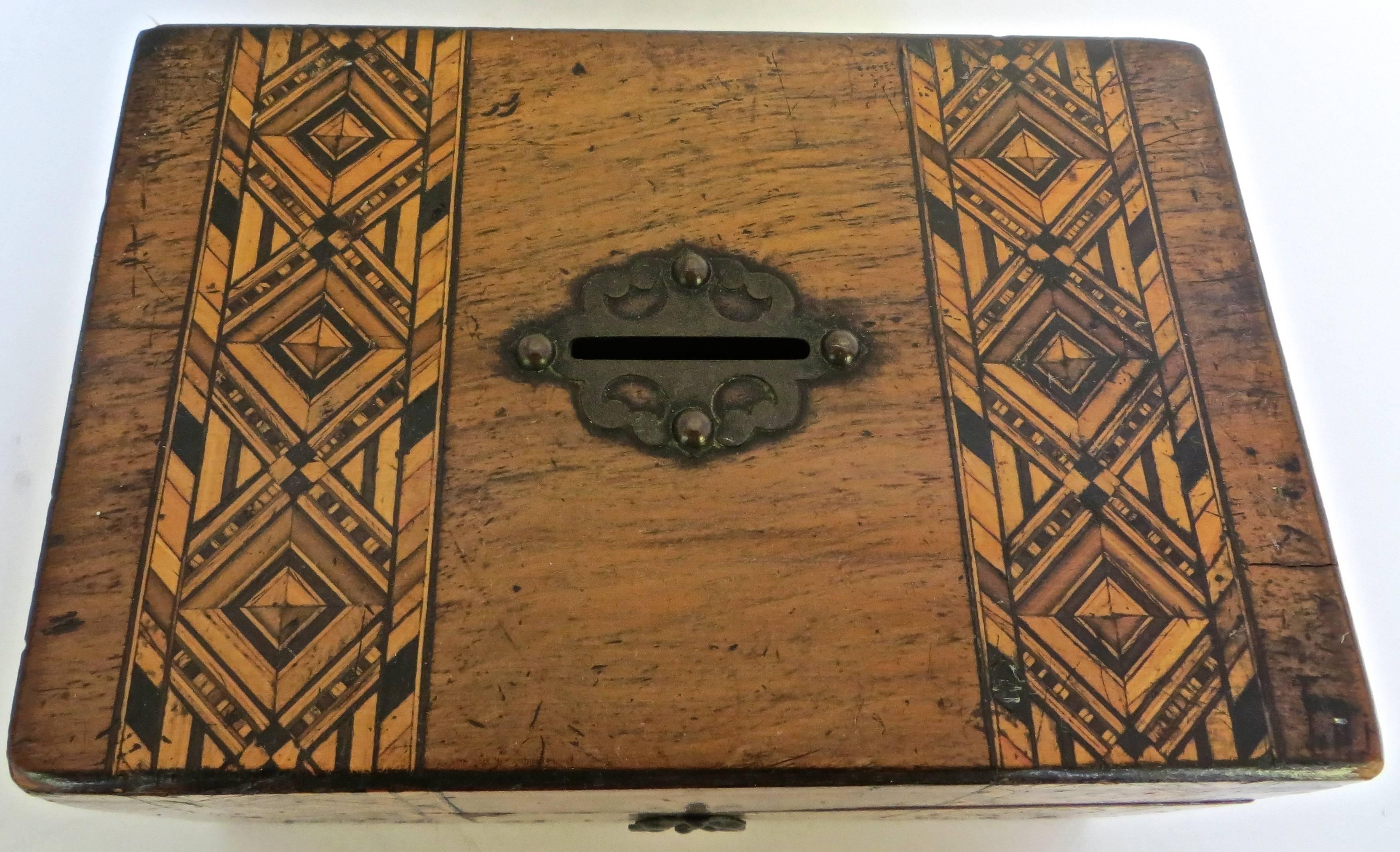 Wood Tunbridge Box Still Bank, circa 1870s For Sale