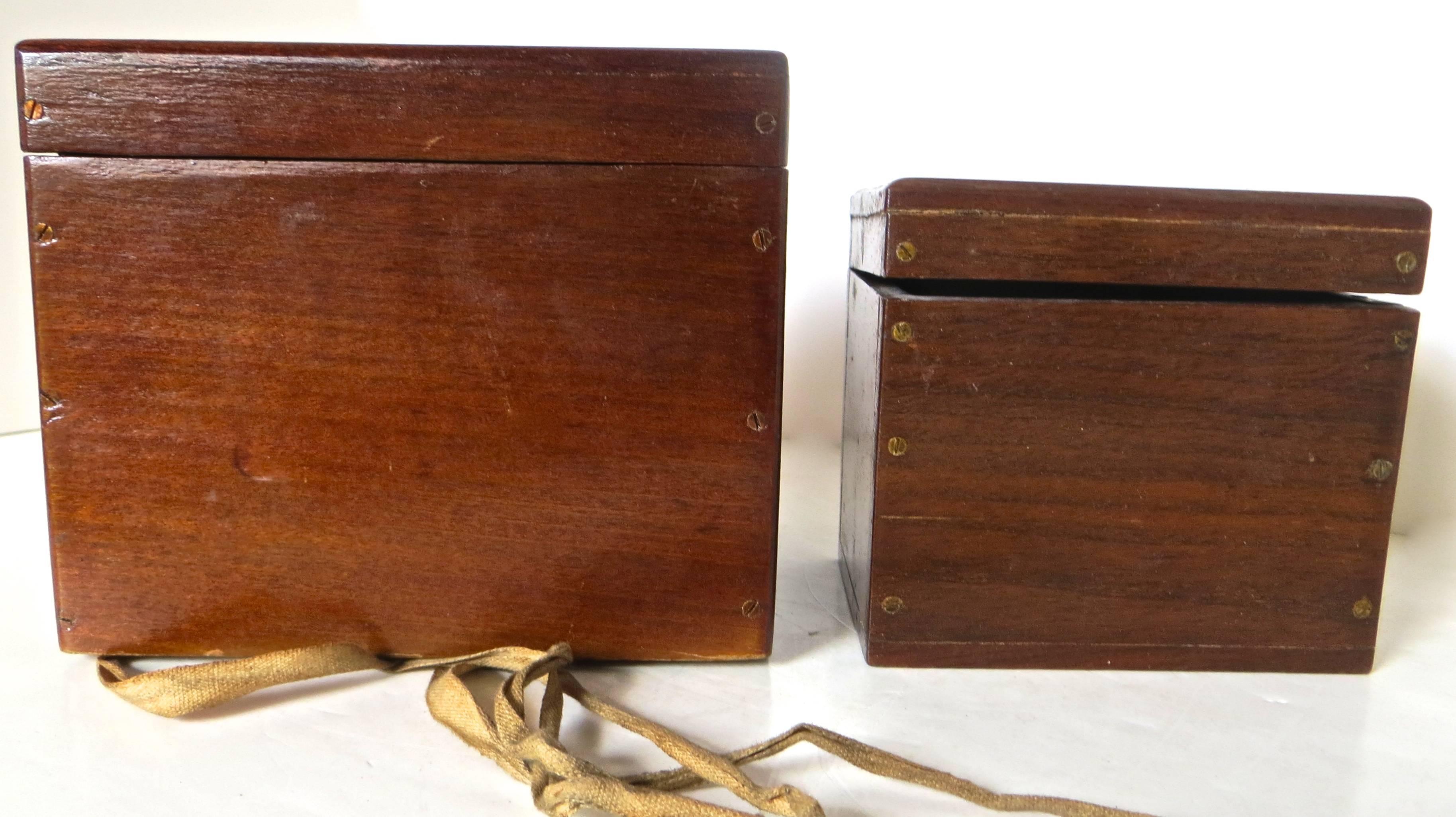 Victorian Magician's Trick Double Wood Boxes with Ties, circa 1890 For Sale