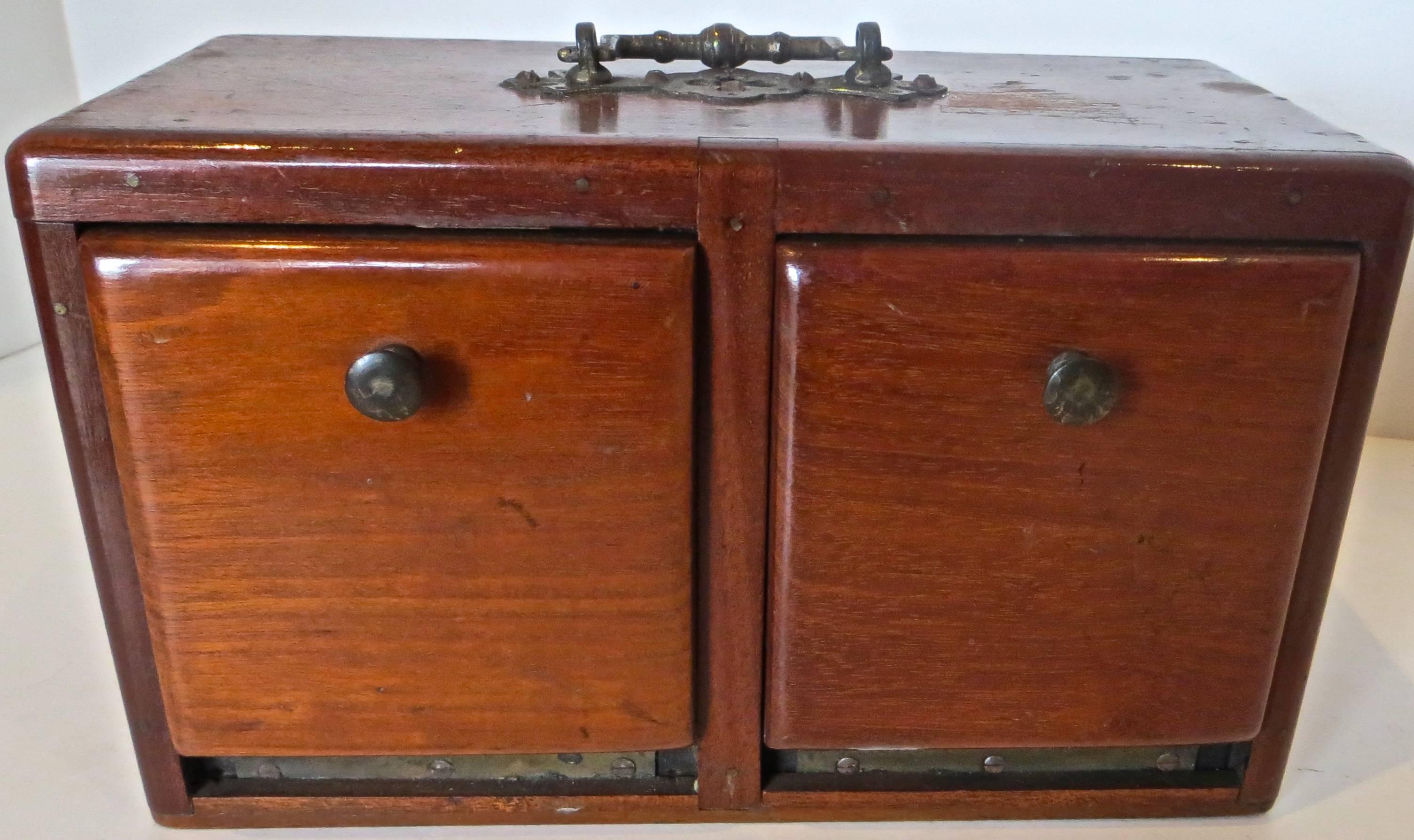 19th Century Two-Sided Four-Door Box with Pair of Dice, Magic Trick, circa 1890