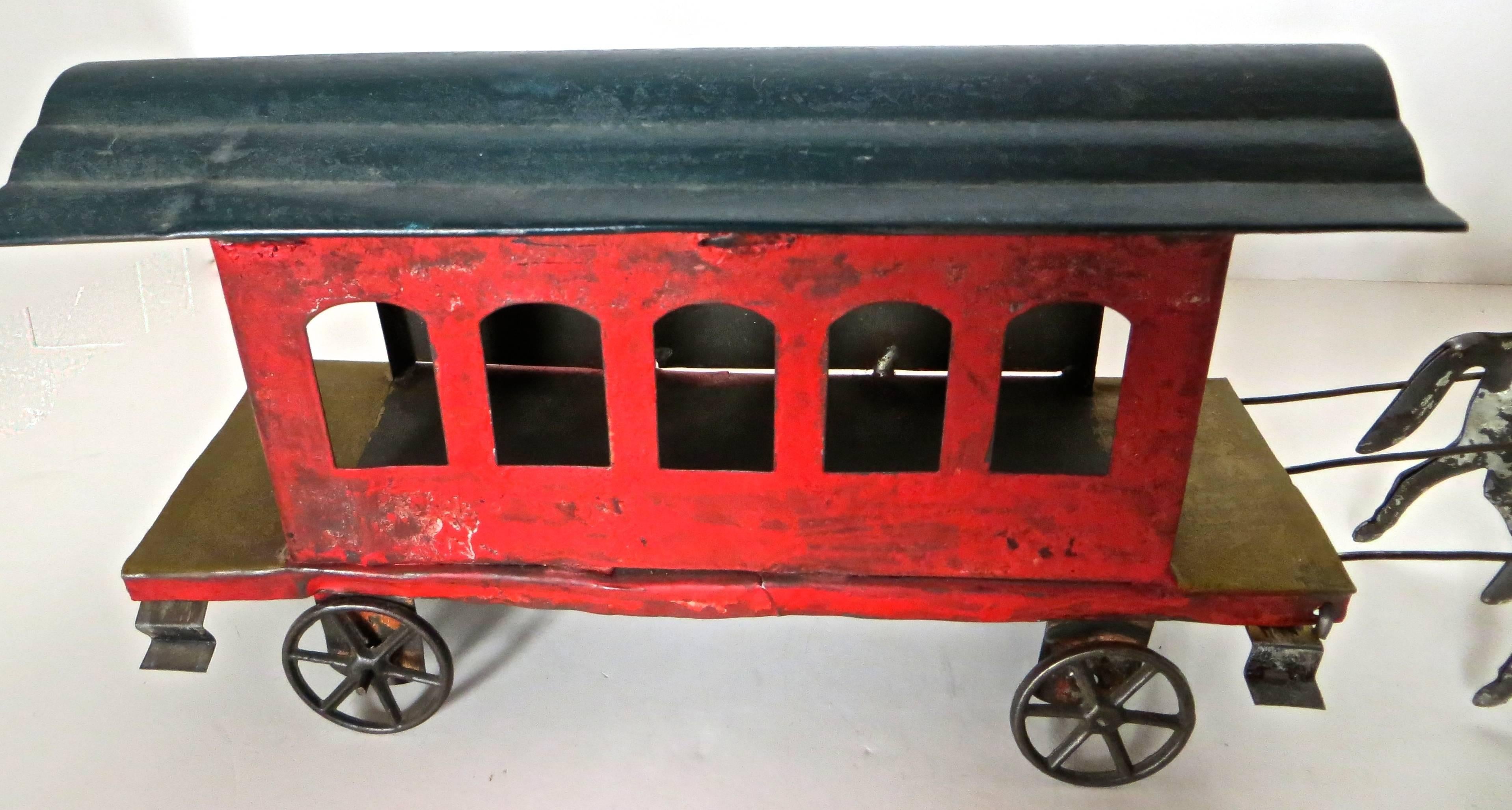 Hand-Crafted American Tin Toy Trolley, circa 1880 For Sale