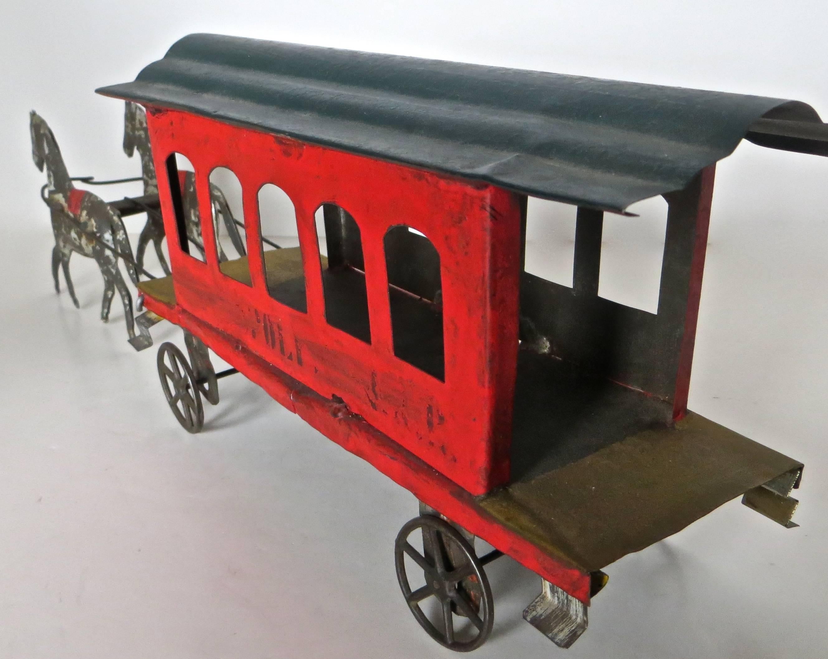 19th Century American Tin Toy Trolley, circa 1880 For Sale
