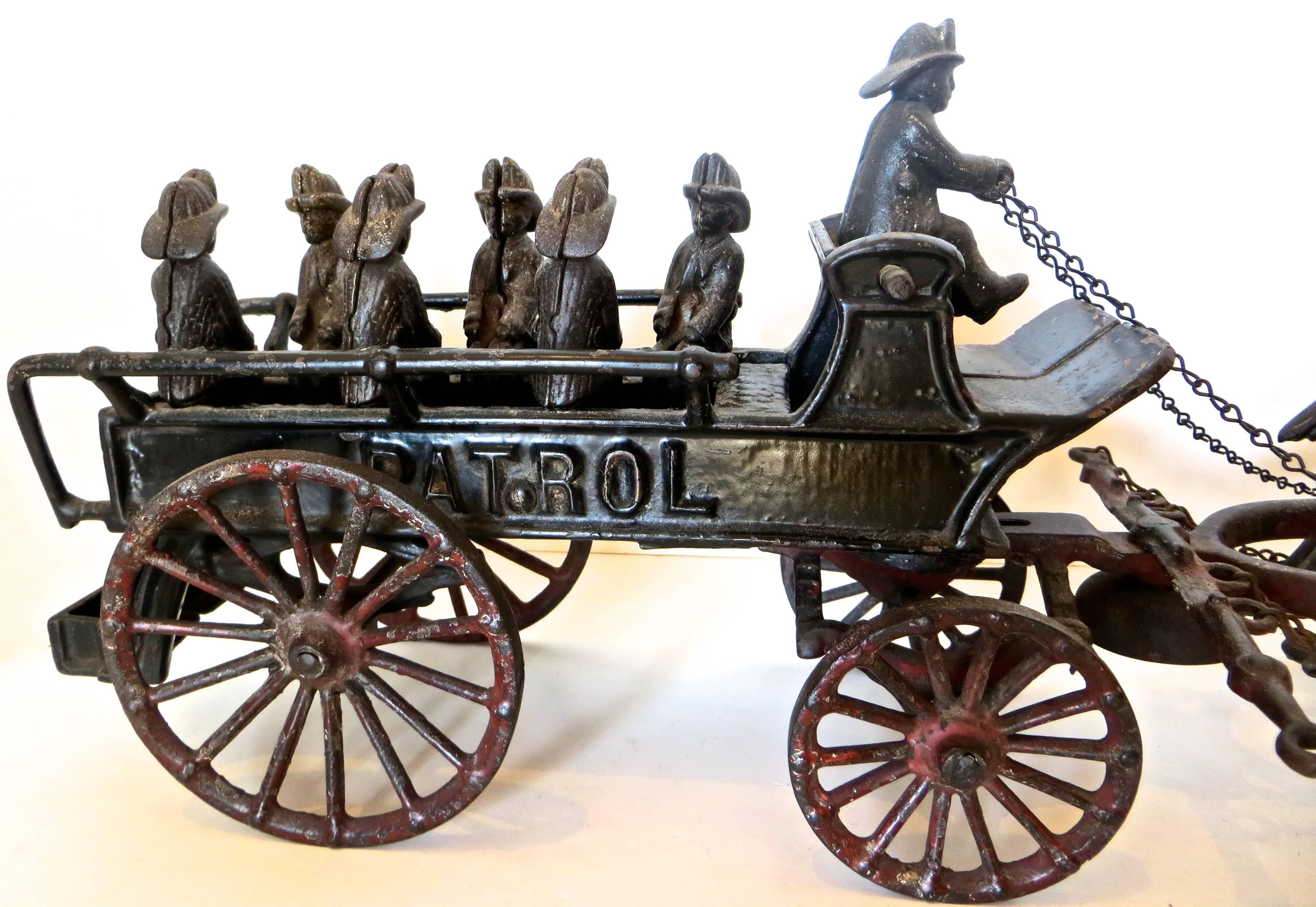 vintage cast iron horse drawn fire truck