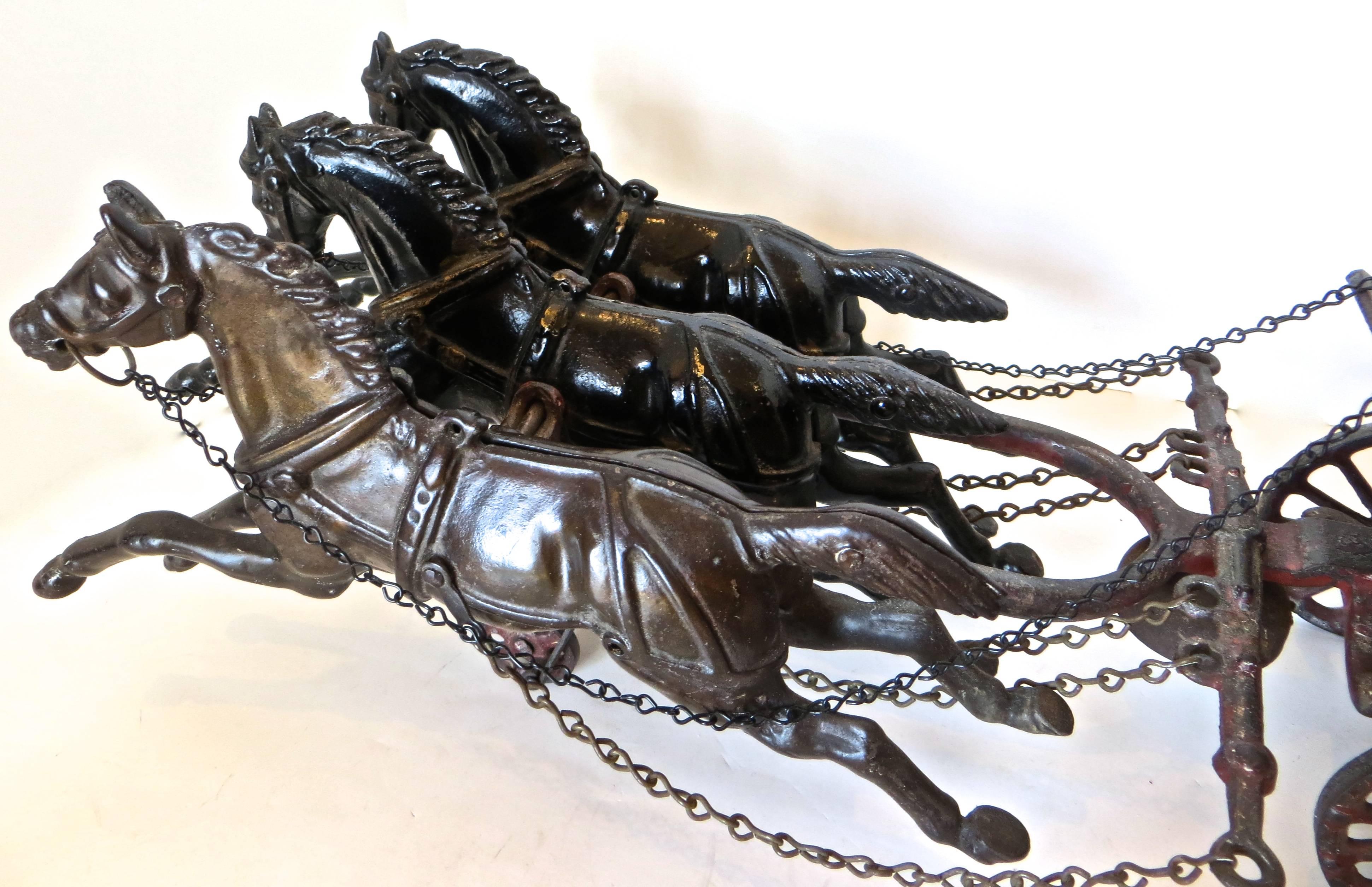 Folk Art American Cast Iron Horse Drawn Fire Patrol, circa 1910