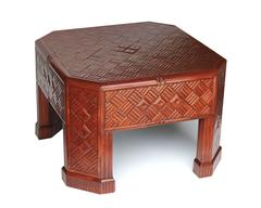 Bamboo Cocktail Table Diagonal Parquetry Inlay Pattern
