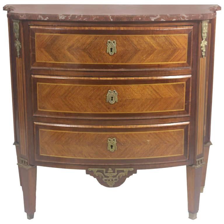 19th Century Fine French Louis XV Marble-Top Three-Drawer Commode Nightstand For Sale