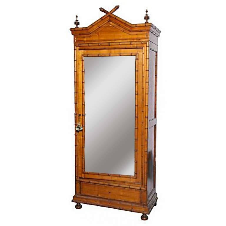 19th Century Grand Scale Mirrored Faux Bamboo Armoire Attributed to R.J.Horner For Sale
