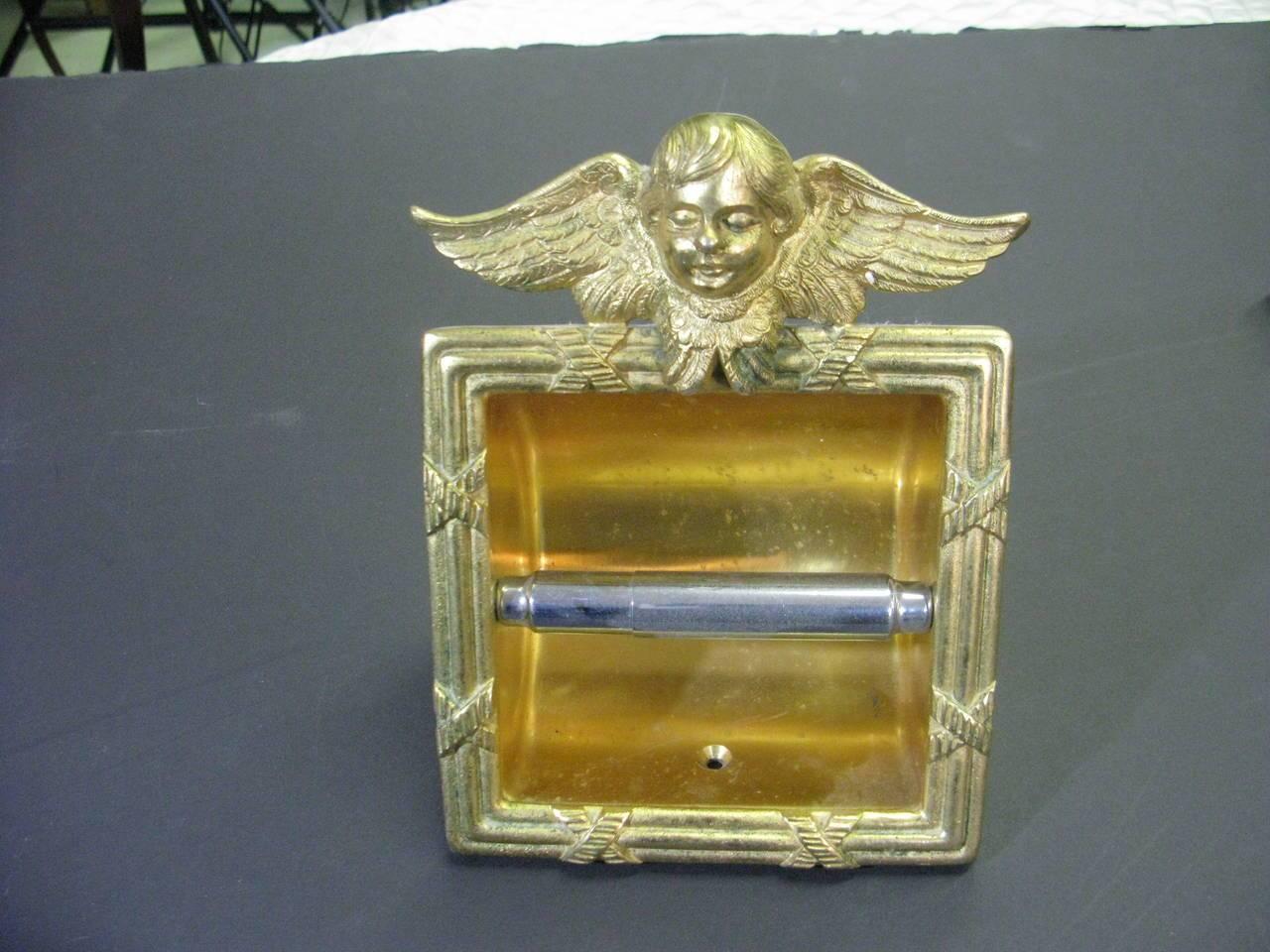 20th Century Luxe Sherle Wagner 22-Karat Gold-Plated Recessed Toilet Tissue Holder-Like New For Sale