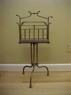 1800s Edwardian Brass Walnut Canterbury Magazine Holder with Provenance