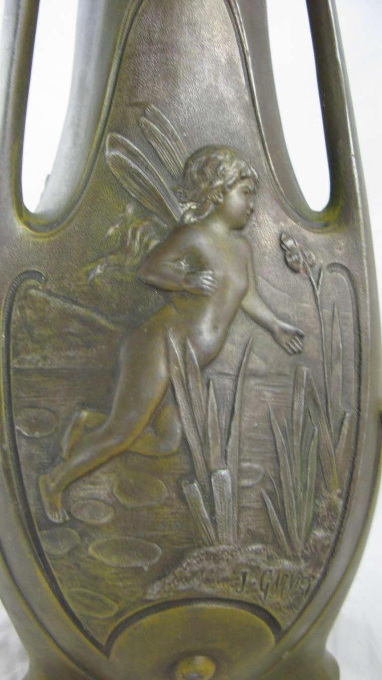 19th Century circa 1898 Tycoon's Winged Fairies Art Nouveau Bronze Vase-  For Sale