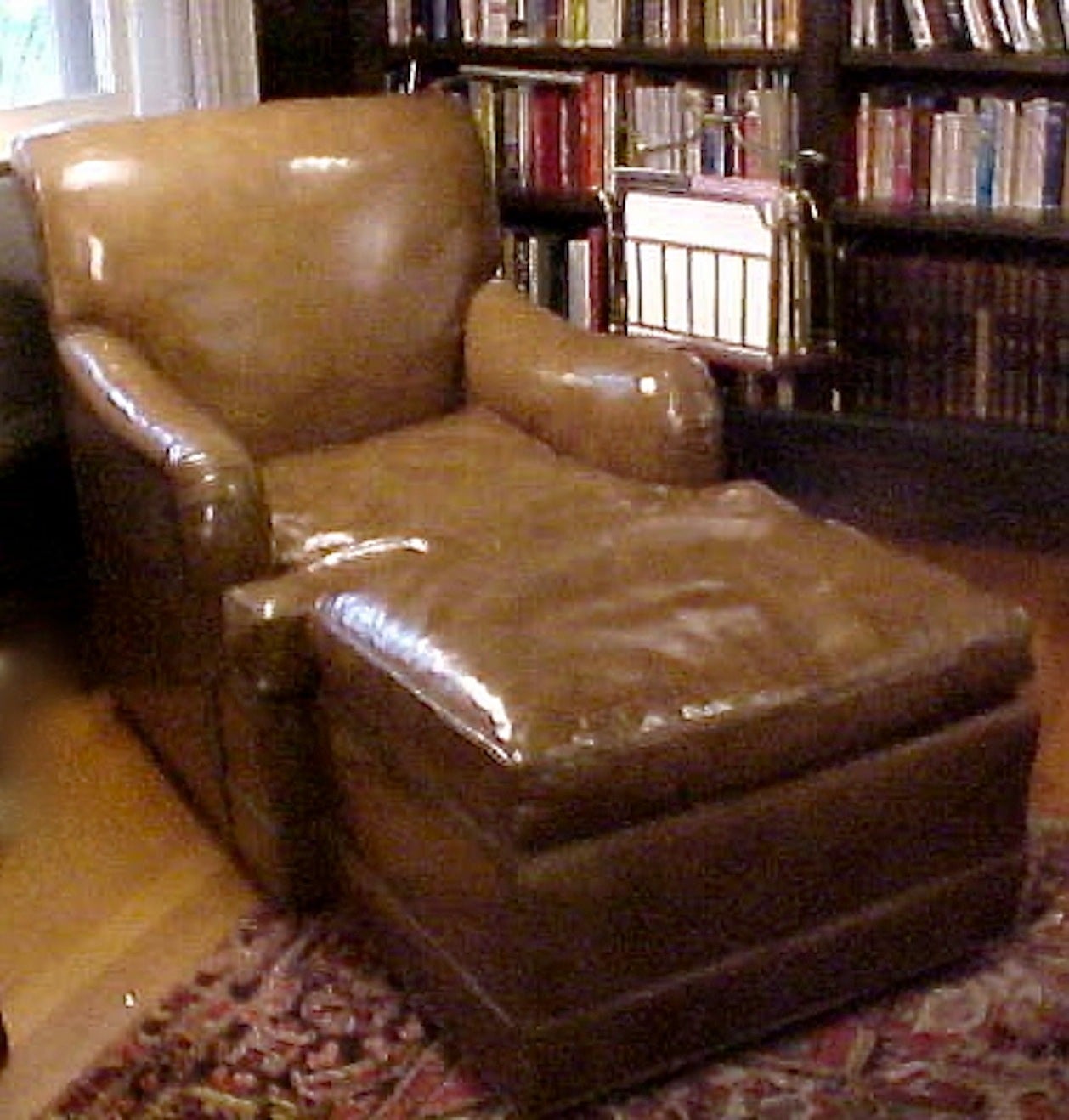 Glazed Leather Club Lounge Chairs and ottoman- Provenance 4