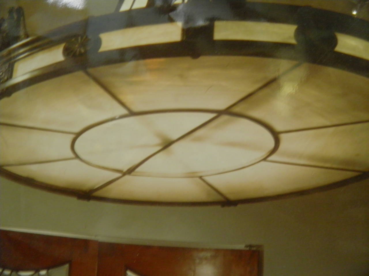 American Caldwell Neoclassic Style Bronze Leaded Glass Light Fixture  For Sale