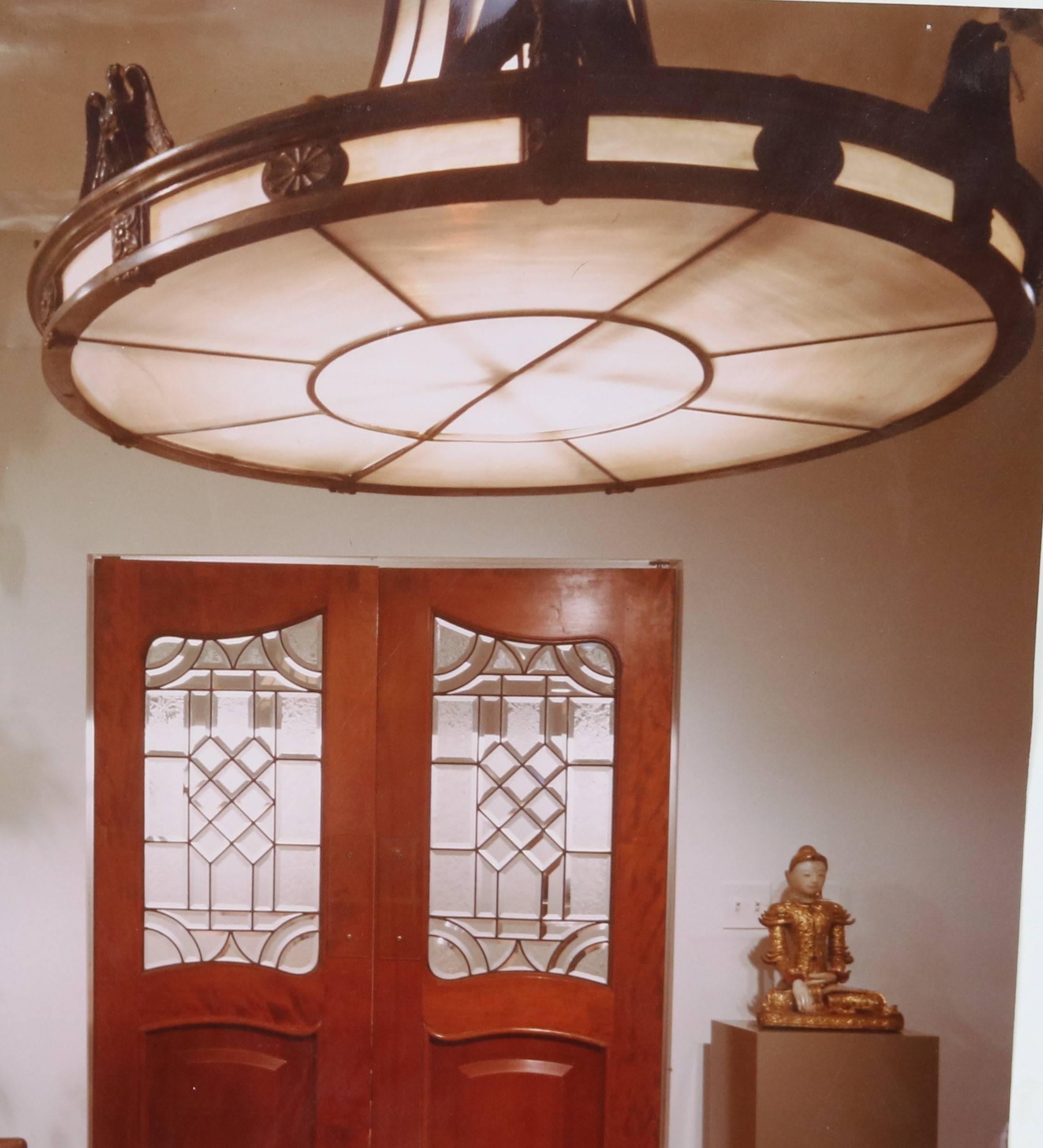 Caldwell Neoclassic Style Bronze Leaded Glass Light Fixture  For Sale 2