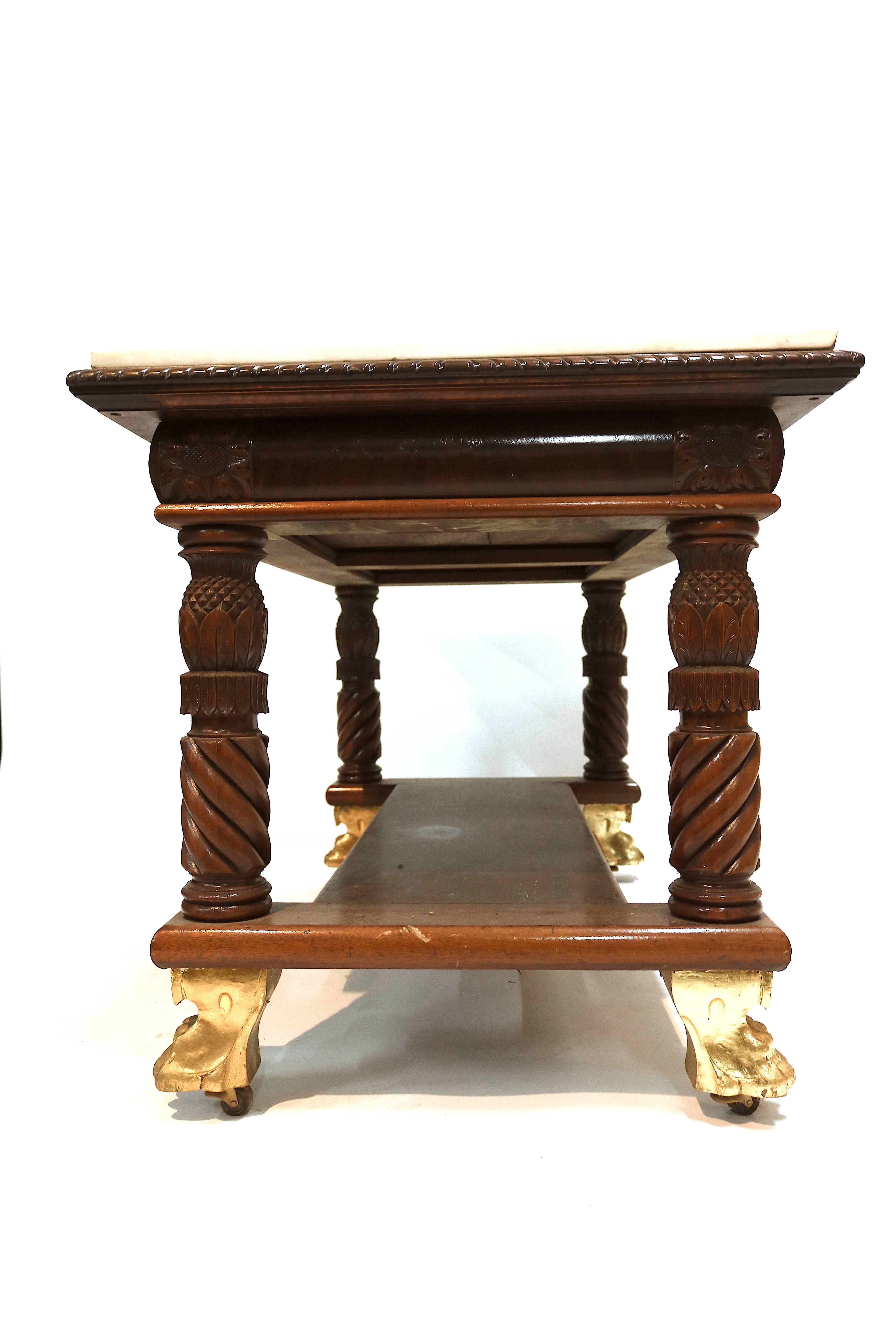 Hand-Carved Museum Piece American Federal Library Table Desk, 1800s For Sale
