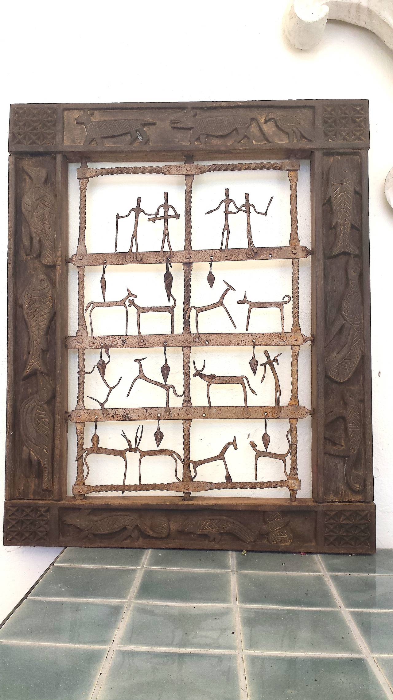 Anglo-Indian Architectural Wood Carved Animals' Window' Wall Panels-Provenance For Sale