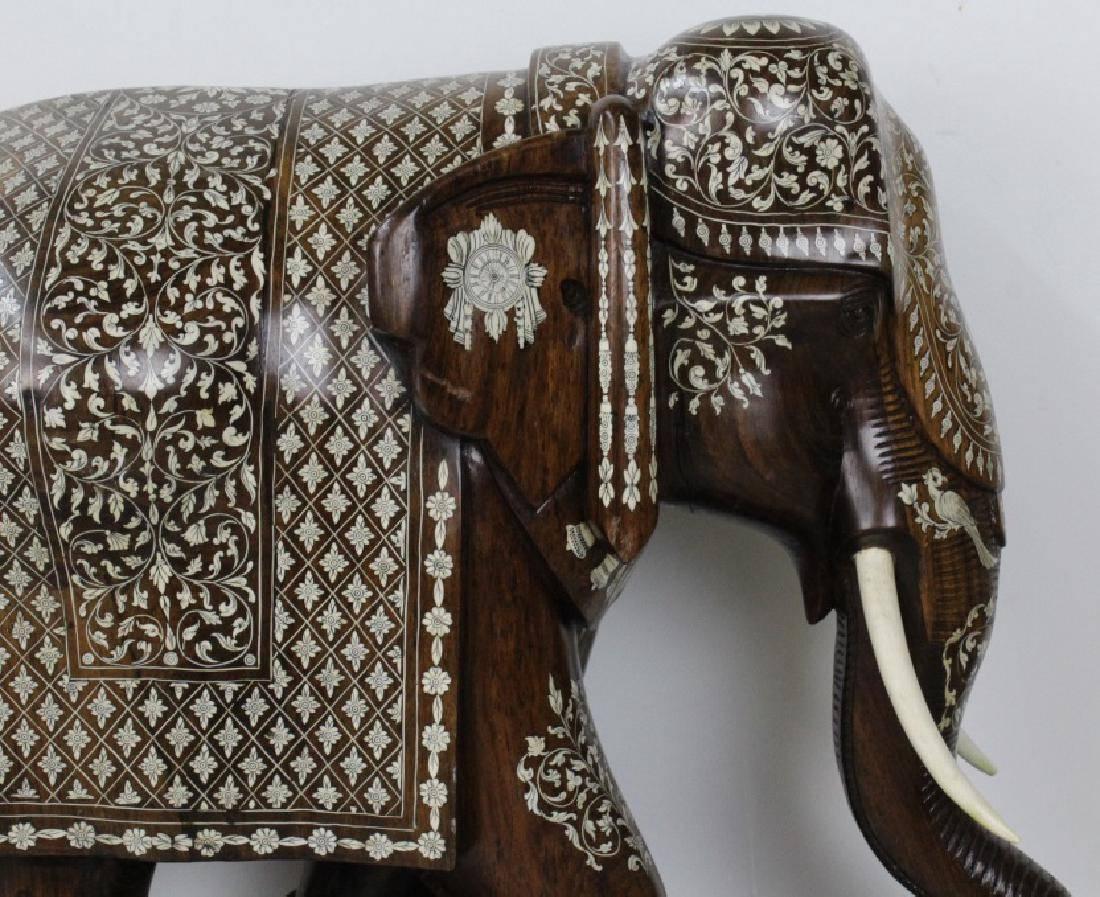 Inlay Anglo-Indian Huge Wood Ornate Elephant Sculpture circa 1880