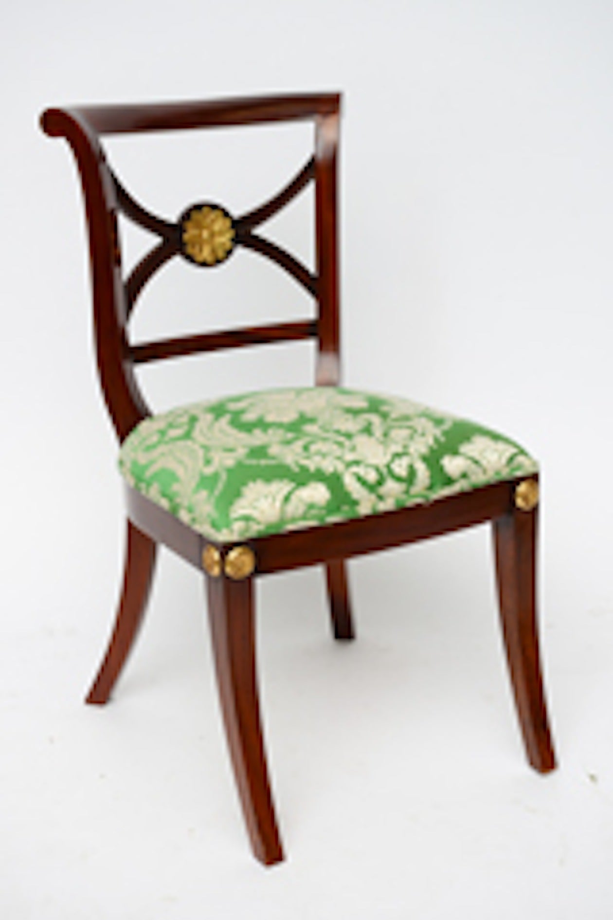 Regency Klismos Dining Chairs, Highly Carved Gilt Details, 19th Century In Good Condition For Sale In West Palm Beach, FL