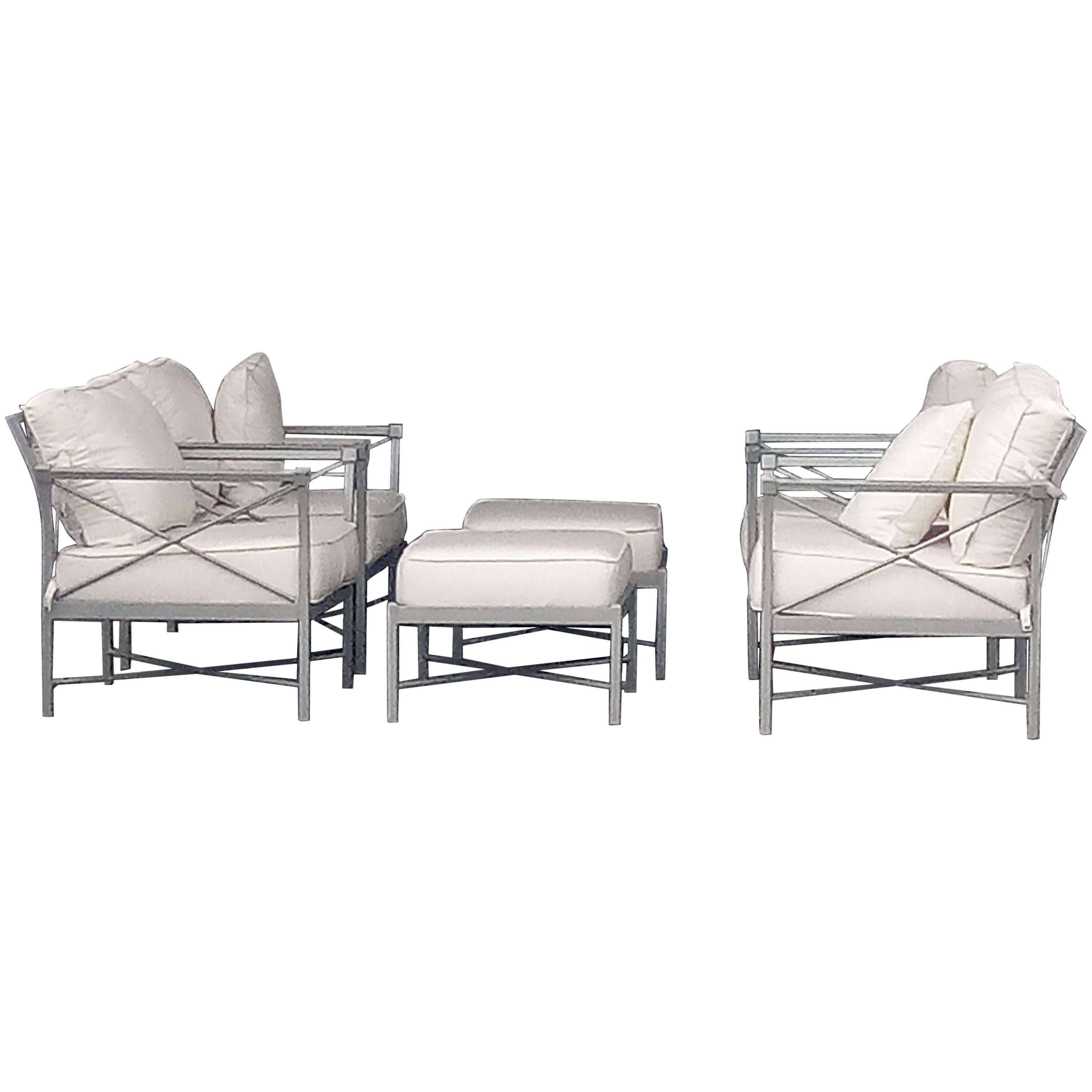 MCM Set of 6- Garden Lounge Chairs and Two Ottoman-Chic X Design For Sale