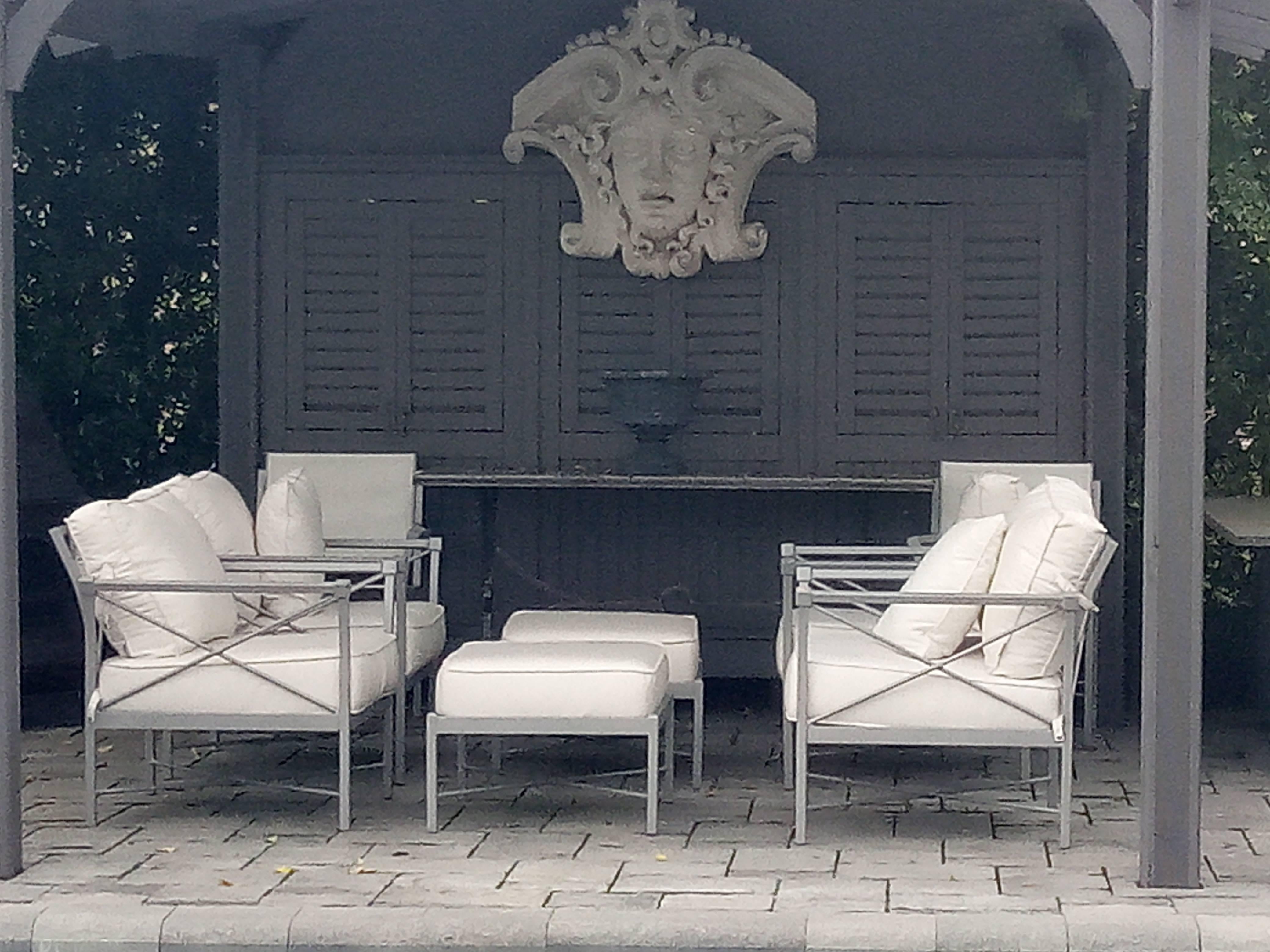 Create a chic luxury garden setting on your patio or terrace!

Midcentury Modern 6 piece set of lounge chairs-this is part of a larger set of 16 piece total- superb stylish pavilion aluminum garden furniture-
Four comfy thick cushion lounge chairs