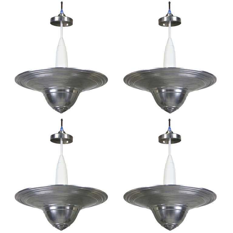 1950s Set of Four Aluminum 'Alzak" Pendant Lights, Paul Henningsen Style For Sale