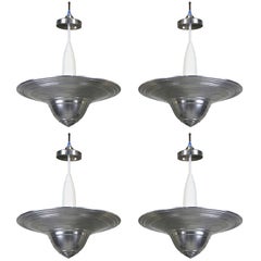 Vintage 1950s Set of Four Aluminum 'Alzak" Pendant Lights, Paul Henningsen Style