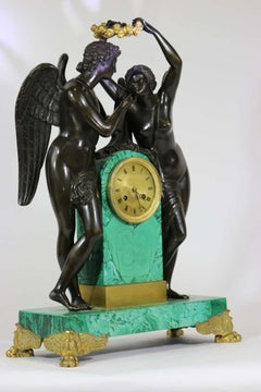 Superb Russian Empire Gilt Bronze Malachite Clock-Makers Mark-Proven, circa 1828