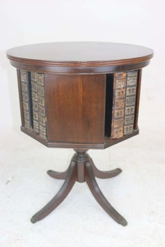 Rare Revolving Bookcase Side Table Marquetry Inlay Star Duncan Phyfe Style