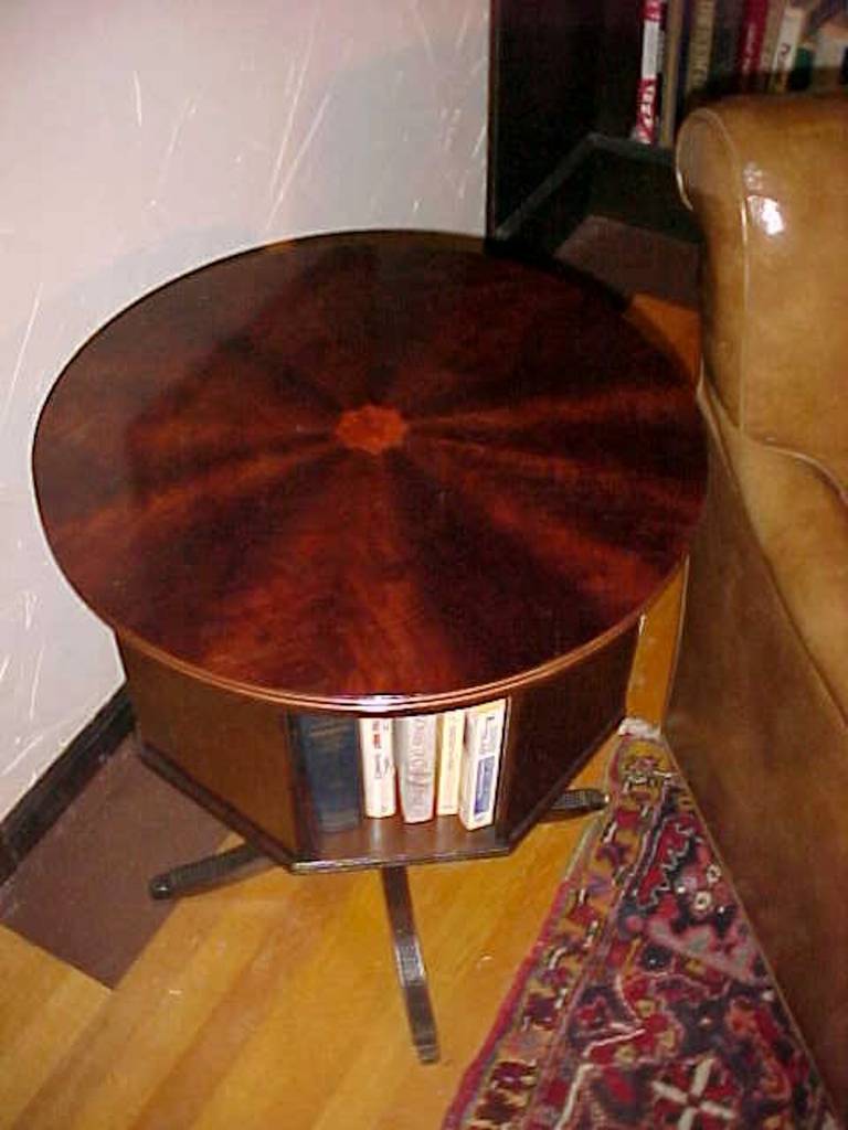 Rare Revolving Bookcase Side Table Marquetry Inlay Star Duncan Phyfe Style