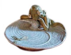 Art Nouveau Nymph Dragonfly Ceramic Iridescent Art Platter circa 1890 Signed
