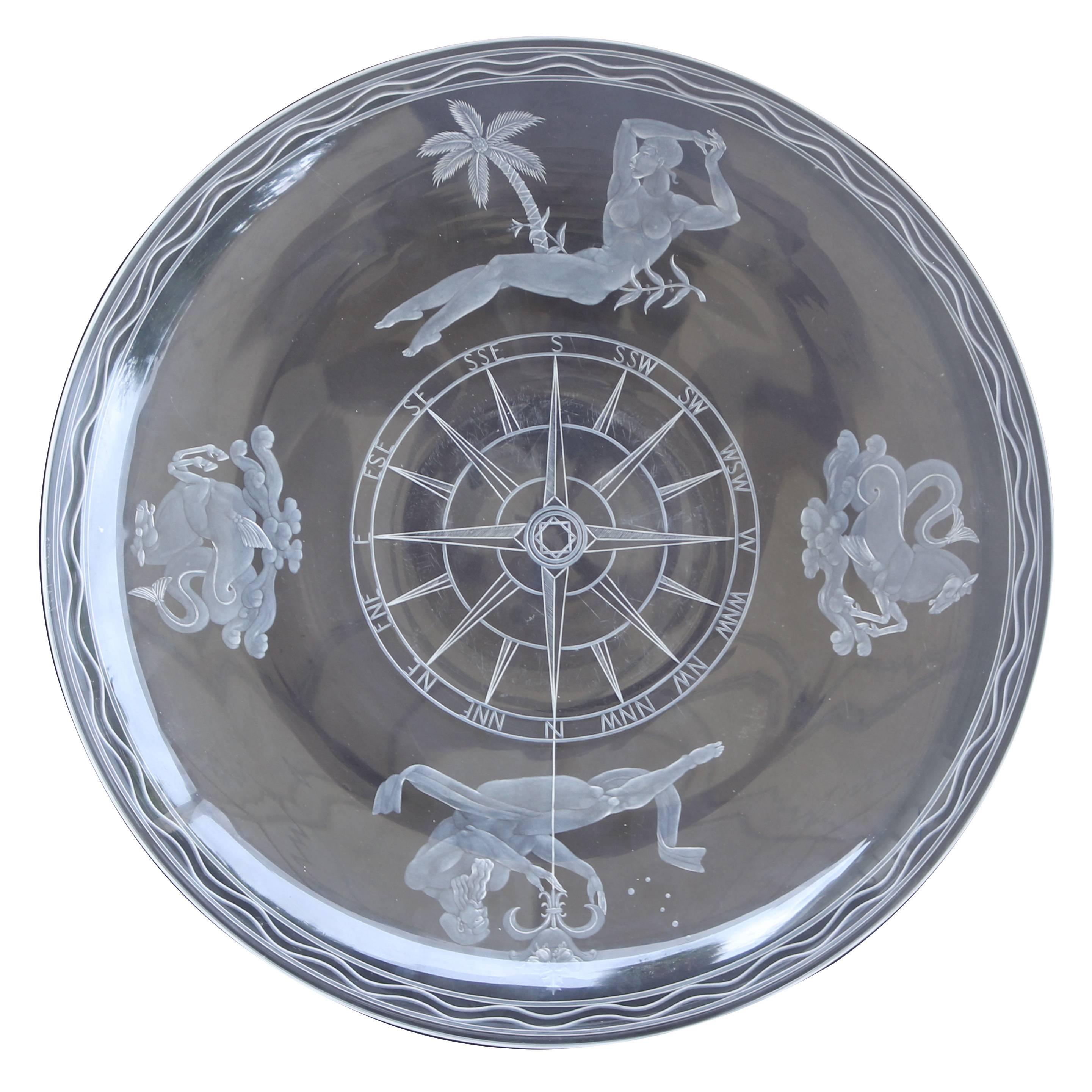American glass created in 1937 in Corning New York by Steuben, the finest quality glass objects ever fabricated!
Own a Rare Exhibition Museum American glass piece 'Mariners Bowl' extraordinary large signed and dated 1937 Steuben mythical carved