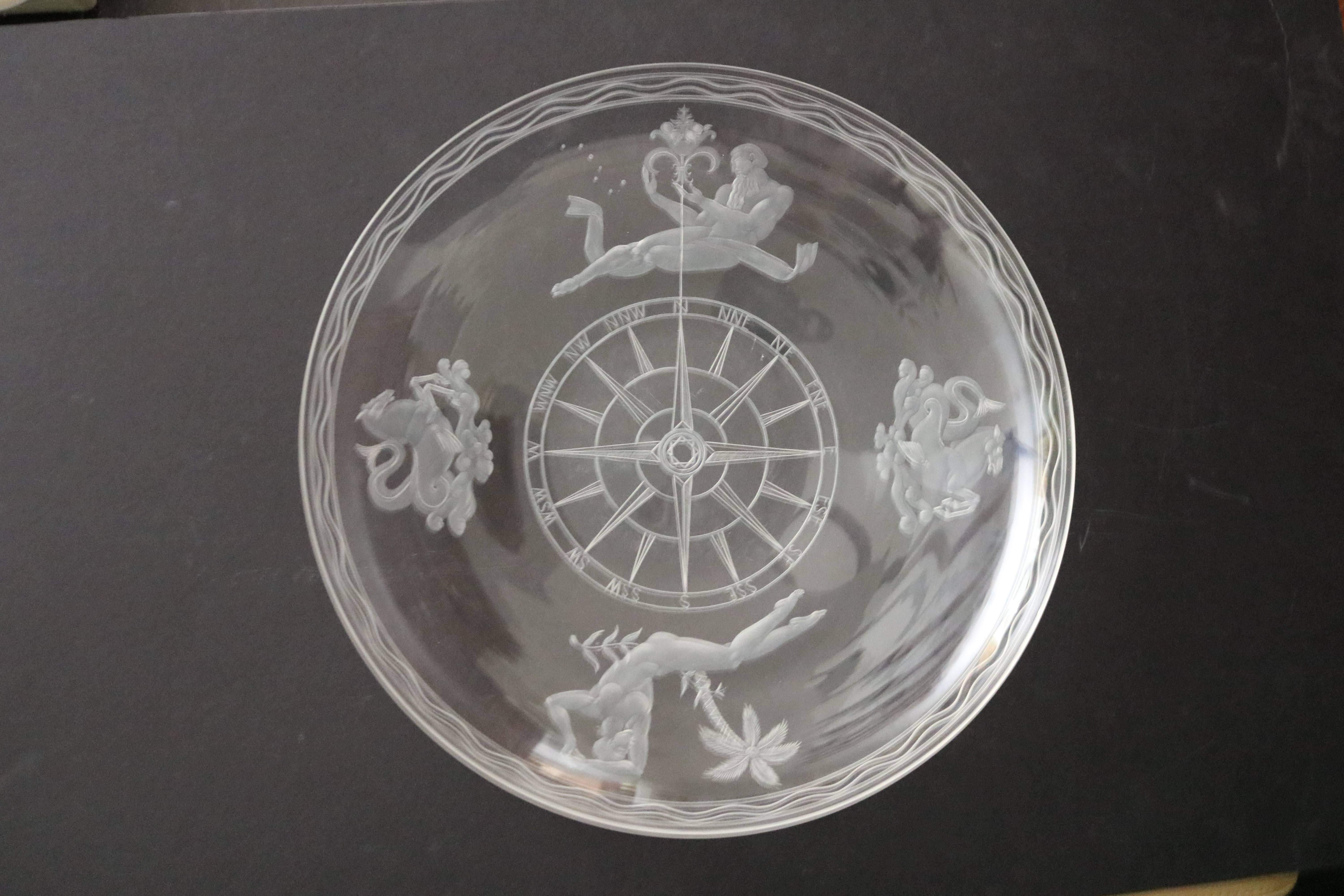 American Important Steuben Glass 'Mariners' Bowl-Sidney Waugh, Dated 1937 & Signed For Sale