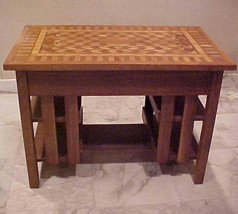 Superb Stickley Style Mission Desk Writing Library Table Marquetry Arts Crafts Mission Stickley Style Gany Library Writing Table