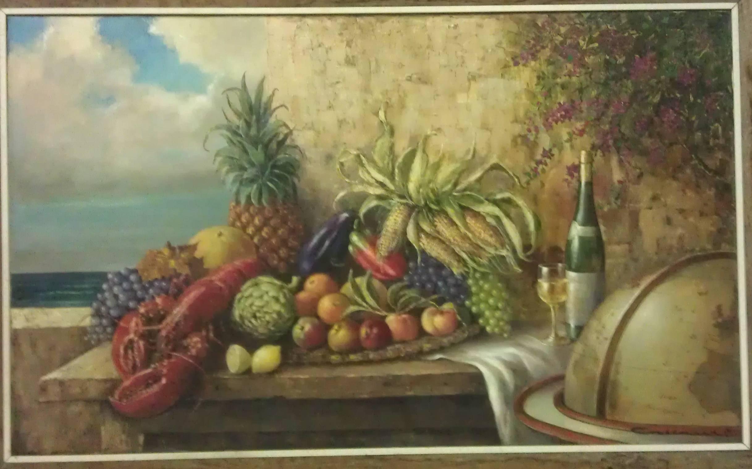 British Colonial Irresistible Huge Still Life OIl Painting Jacques Callaert, Belgian Artist signd For Sale