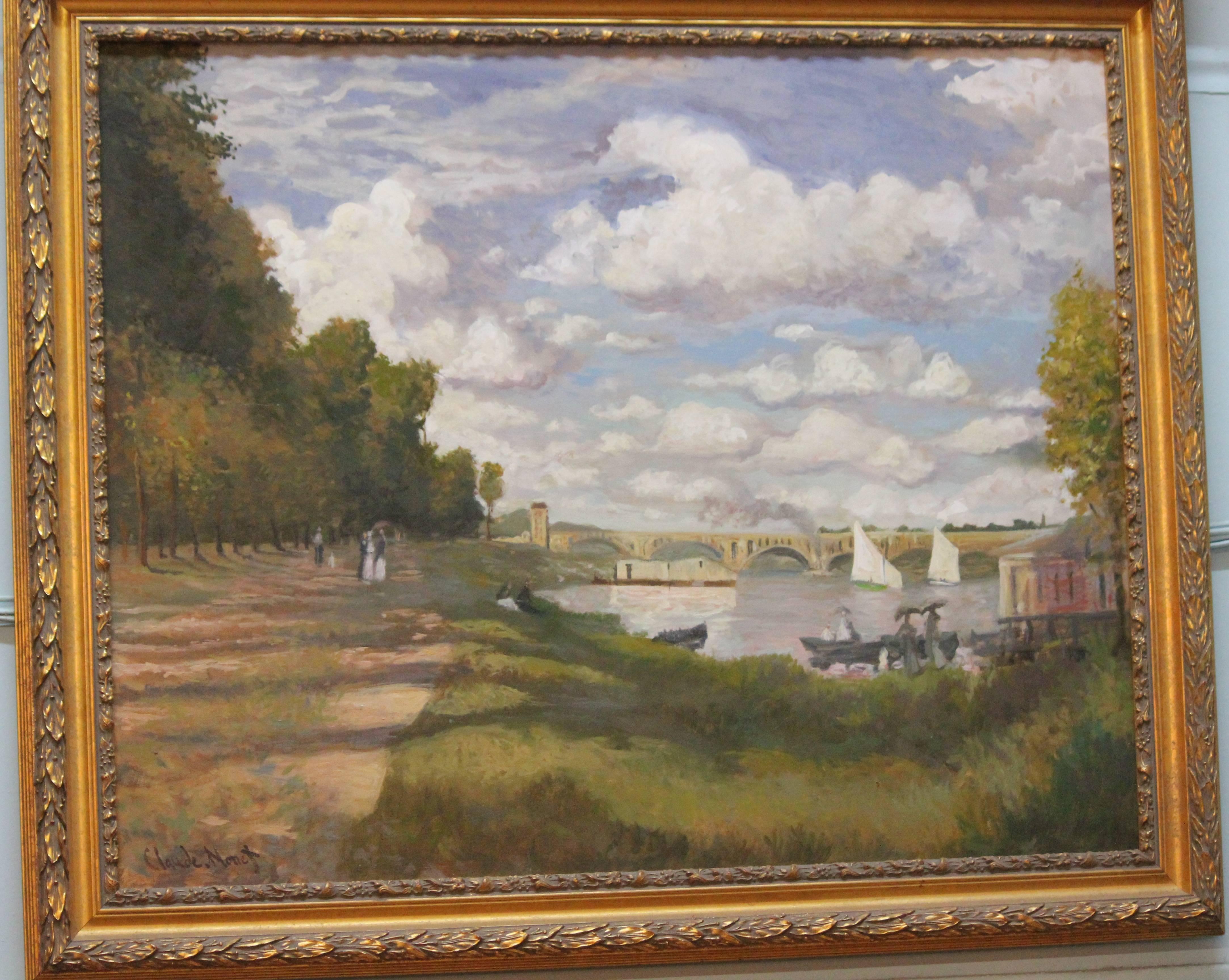 French Impressionist Oil on Canvas after Claude Monet by N.K. Gibbs In Excellent Condition In West Palm Beach, FL