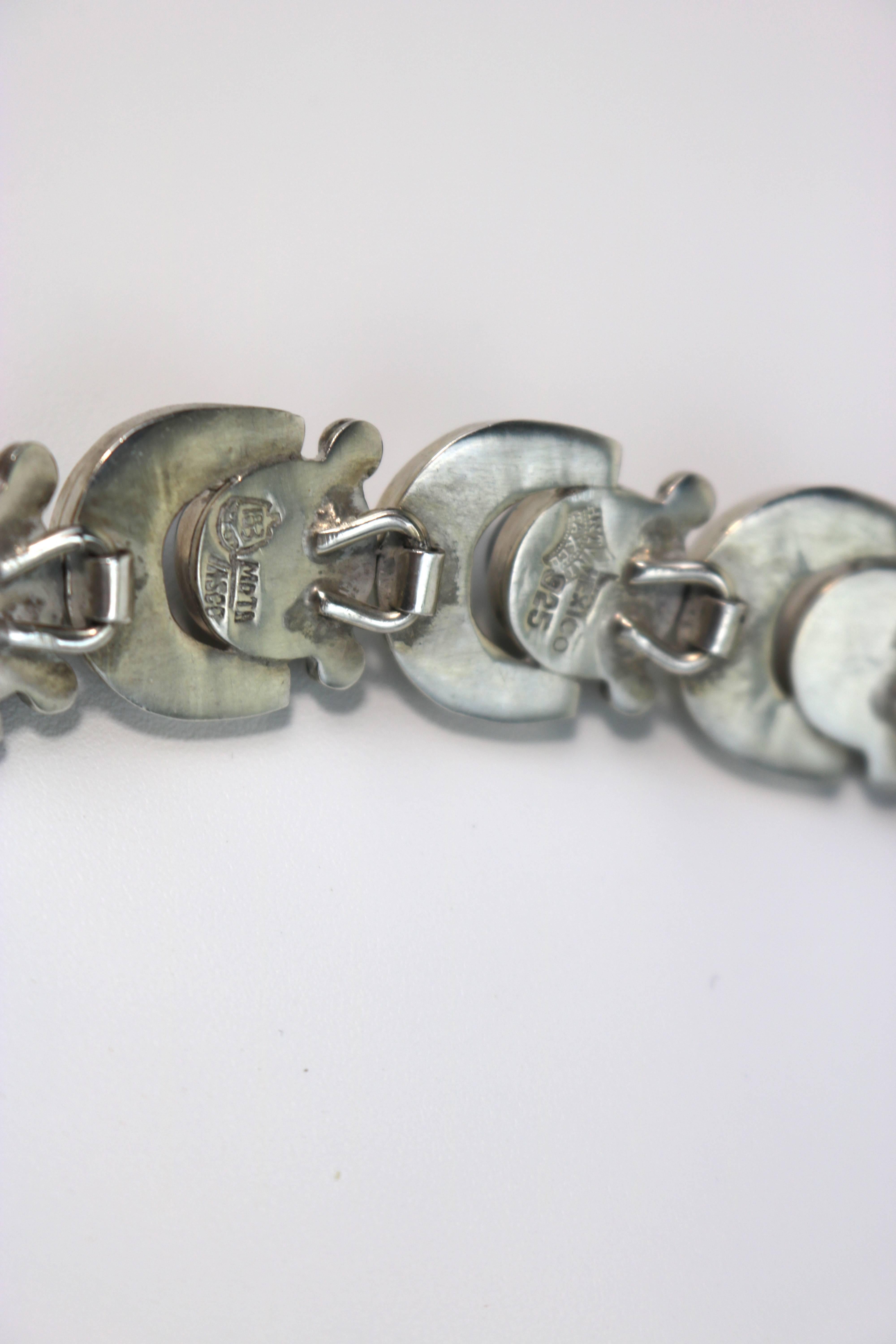 Mexican Signed 1950s Mexico A.Pineda Sterling Collector Parure-Necklace, Bracelet, Earring For Sale