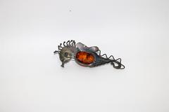 Modernist Sterling Amber Cabochon Sea Horse Brooch Style of Hector Aguilar