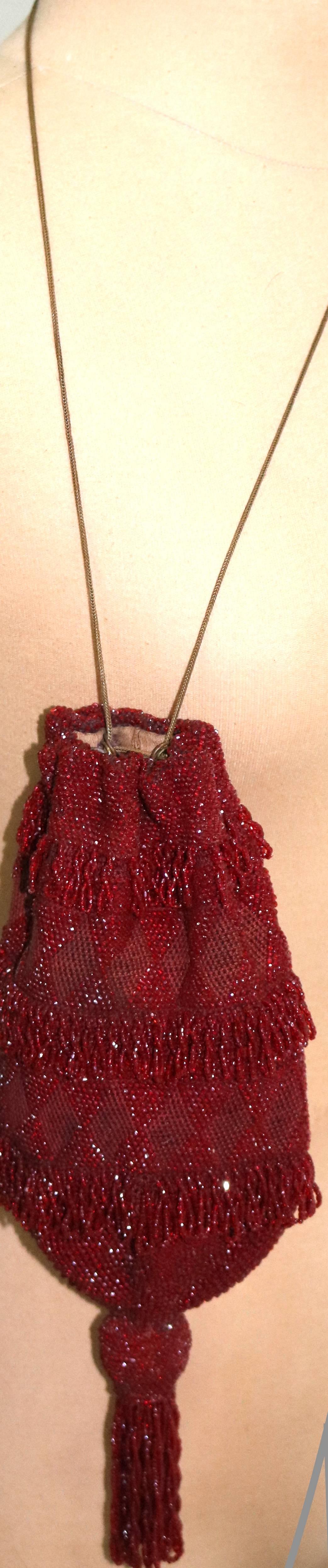 20th Century Sophisticated Art Deco Deep Red Beaded Flapper Evening Bag with Tassel For Sale