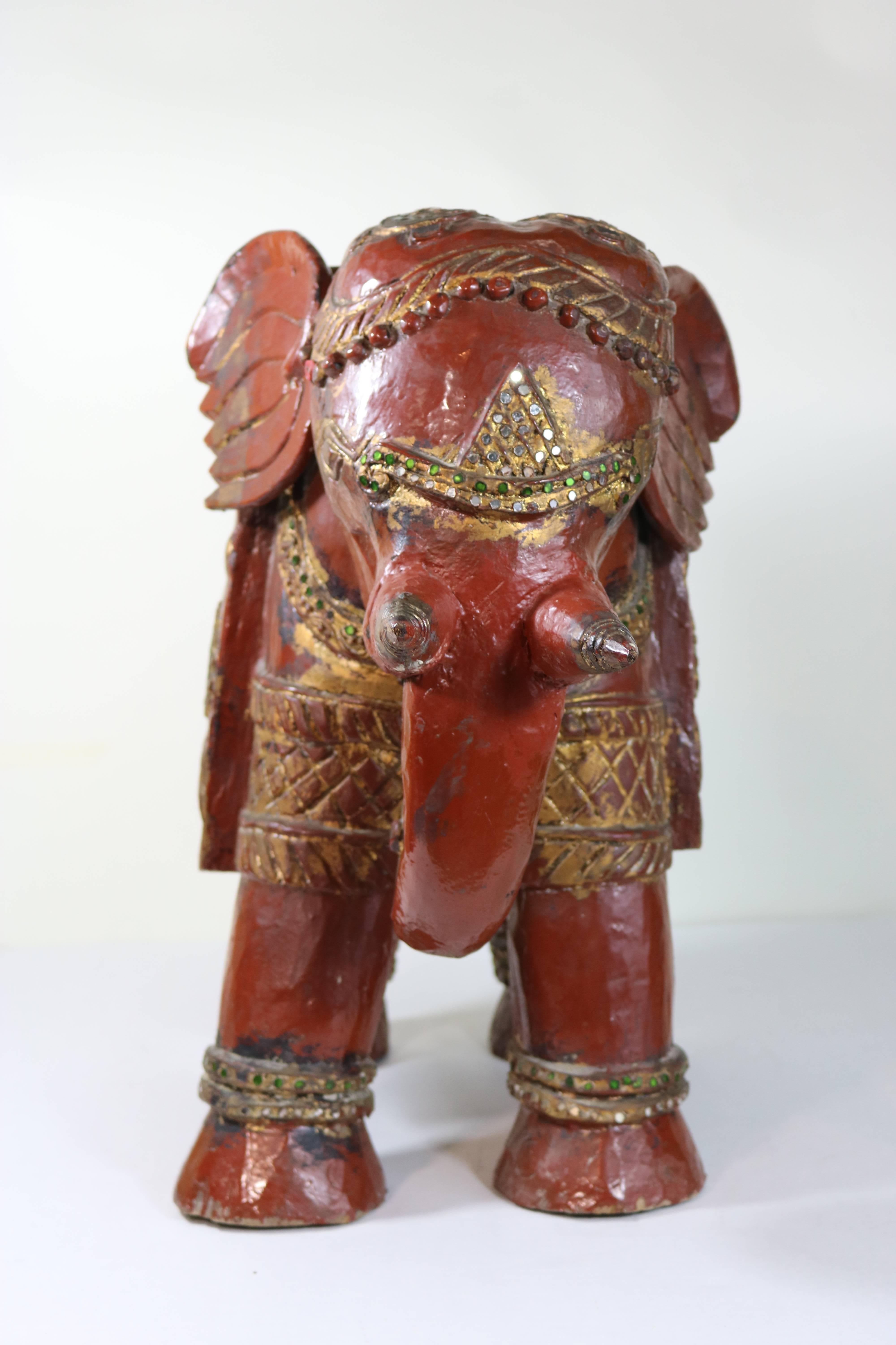 Indian Oxblood Teak Carved Elephant Seats, Side Tables   19th Century 1